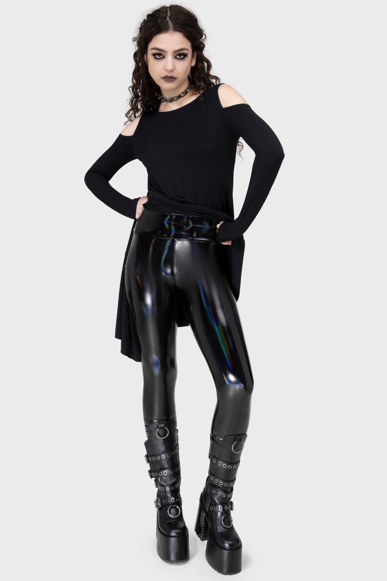 Killstar Darkwaves & Raves Rainbow High-Waisted PU Leggings