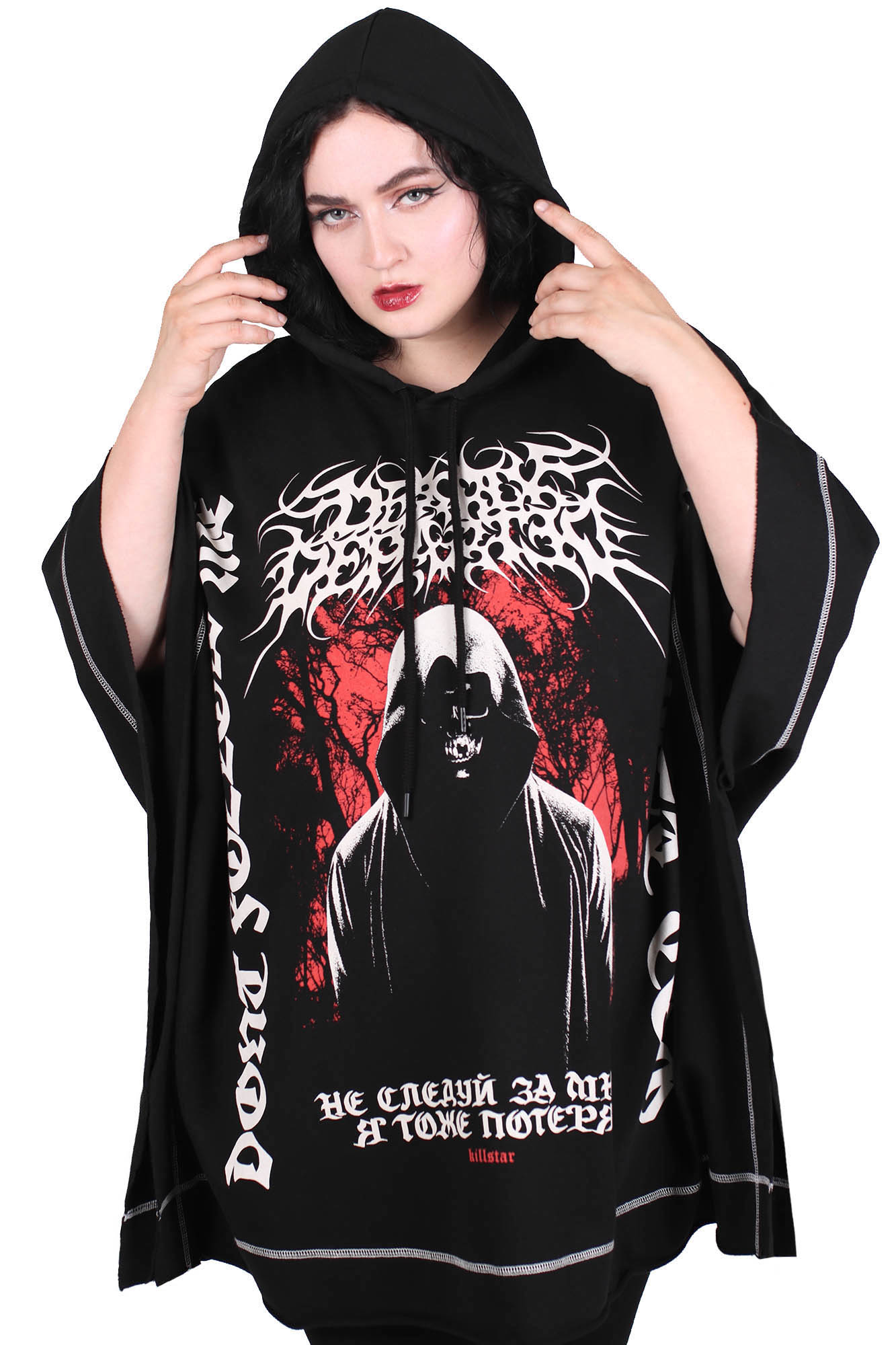 Killstar Departed Batwing Tunic - Oversized Hood & Graphic Print