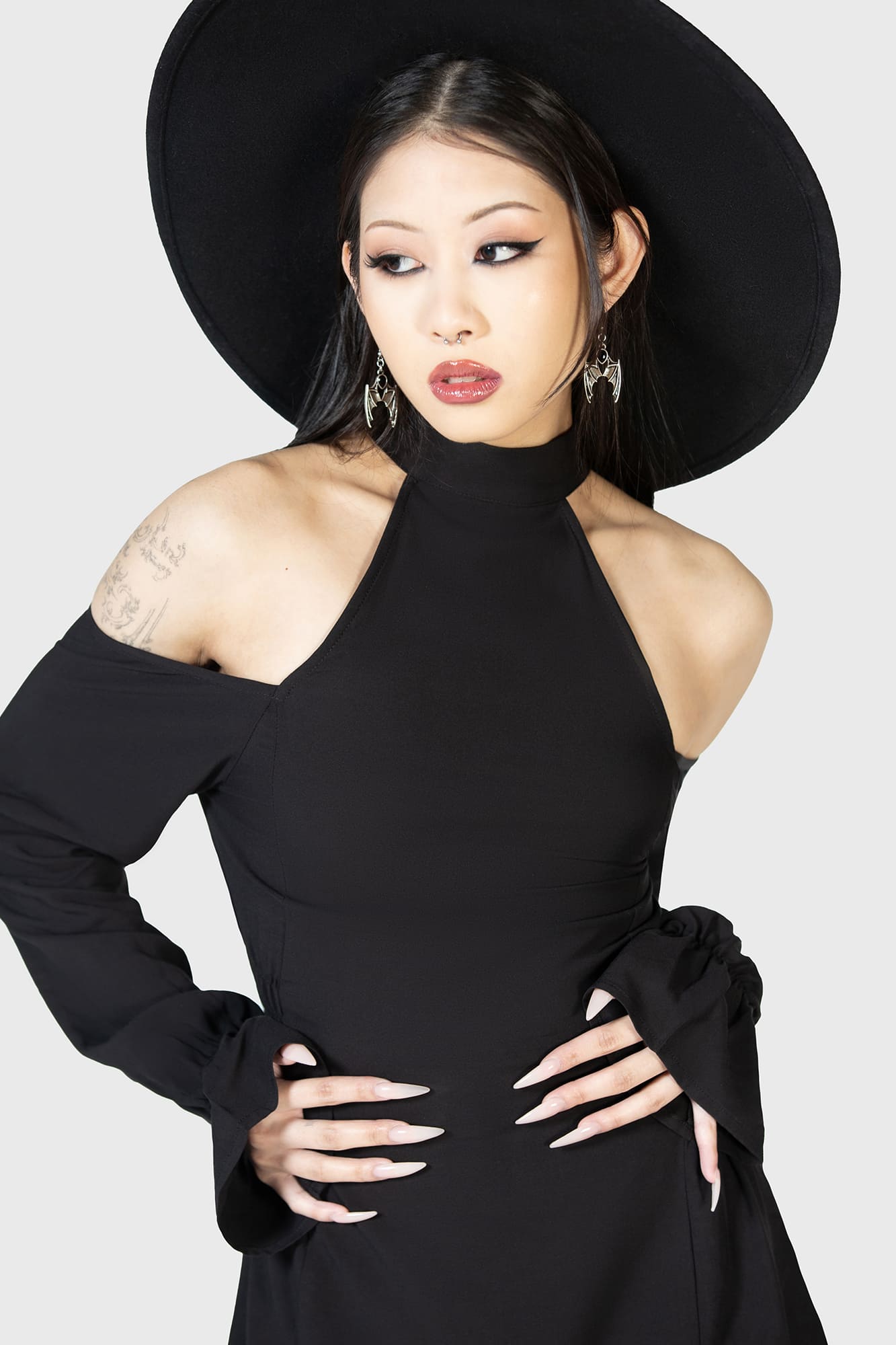 Killstar Destiny Waits Mini Dress - Cold Shoulder, Moon Buttons