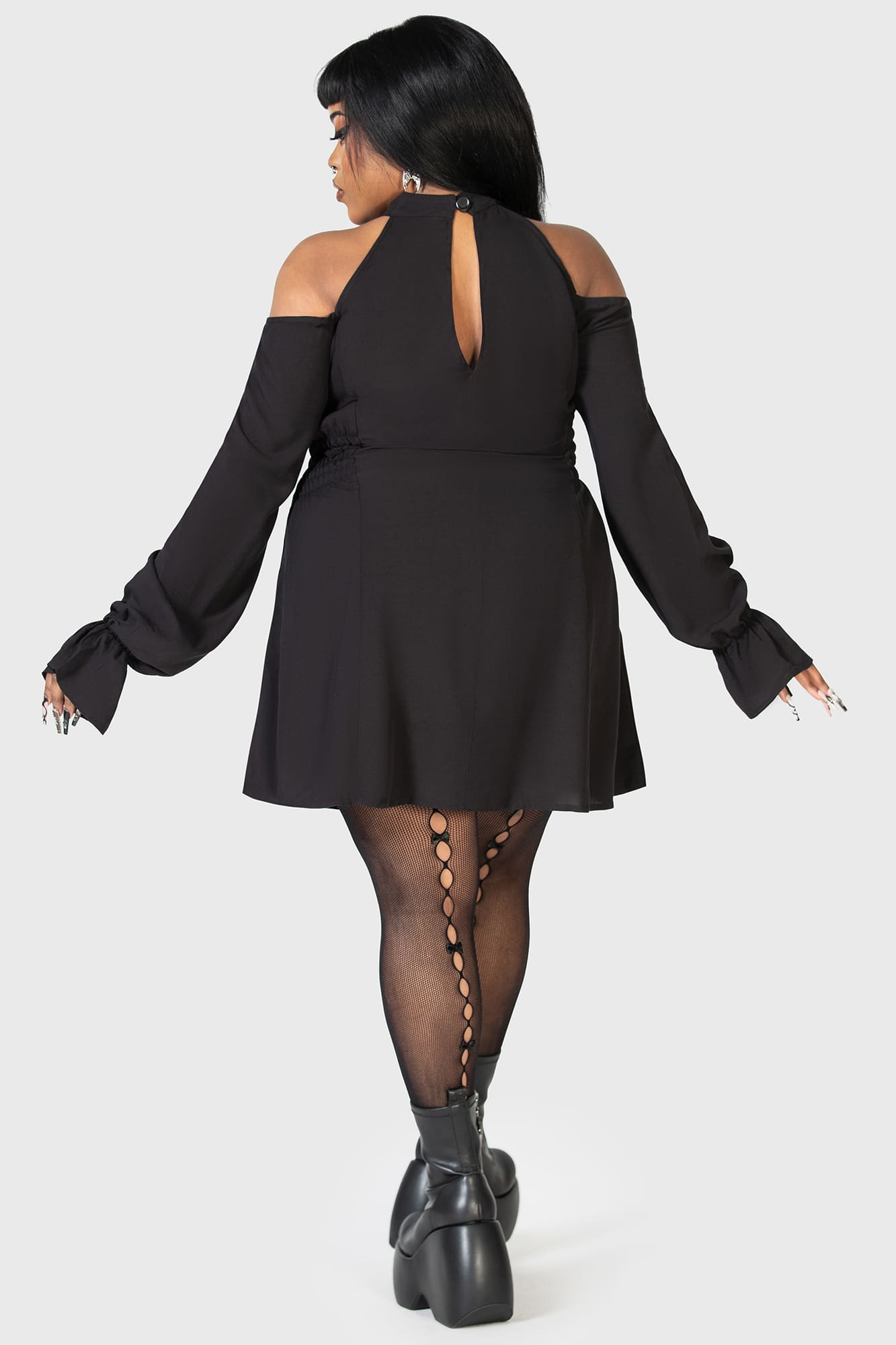 Killstar Destiny Waits Mini Dress - Cold Shoulder, Moon Buttons