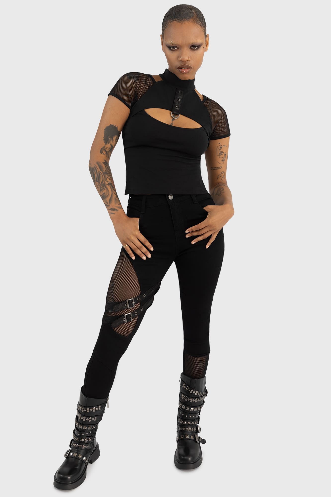 Killstar Downfall Slim Fit Jeans with Fishnet Panels