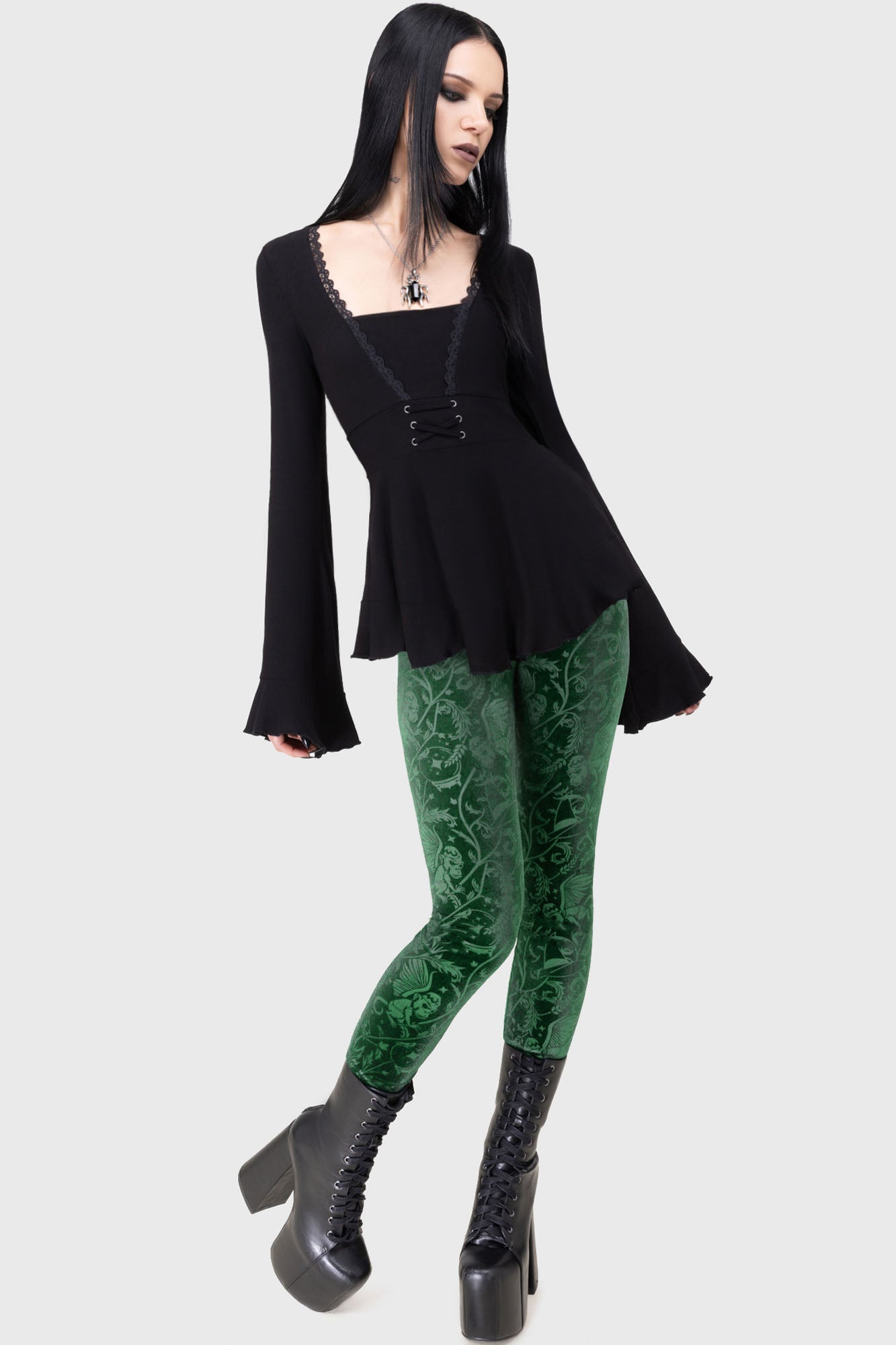 Killstar Emerald Envy High Waisted Velvet Leggings