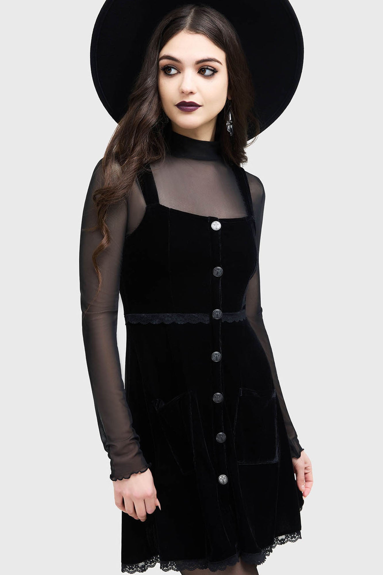 Killstar Ephemorose Velvet Mini Dress with Lace Trims