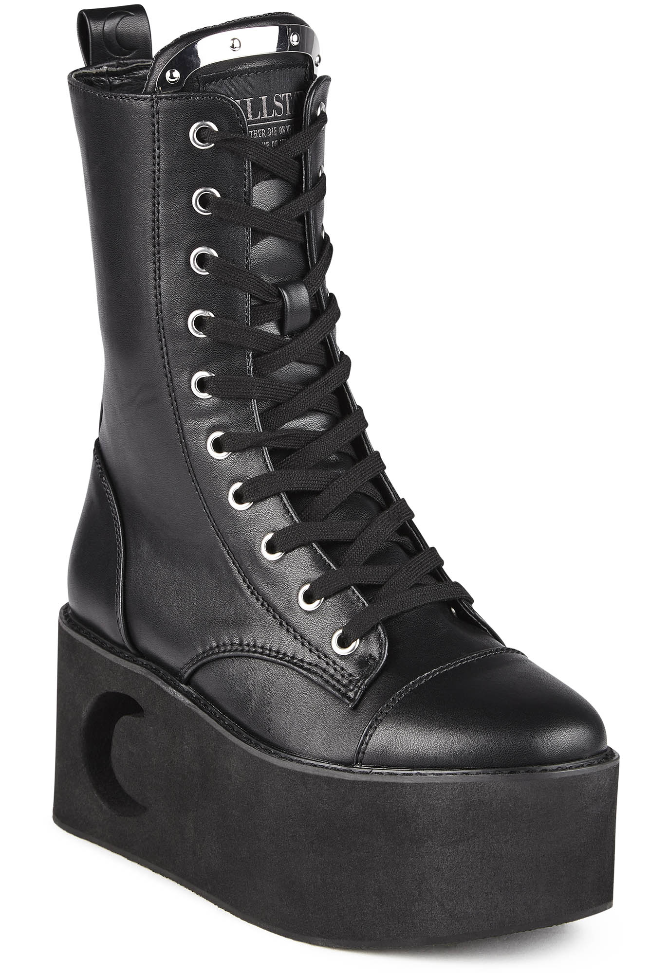 Killstar Eternal Eclipse Faux Leather Platform Boots with Moon Cut-Out