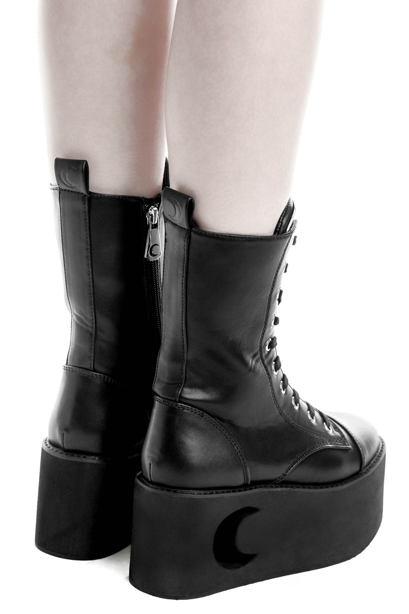 Killstar Eternal Eclipse Faux Leather Platform Boots with Moon Cut-Out