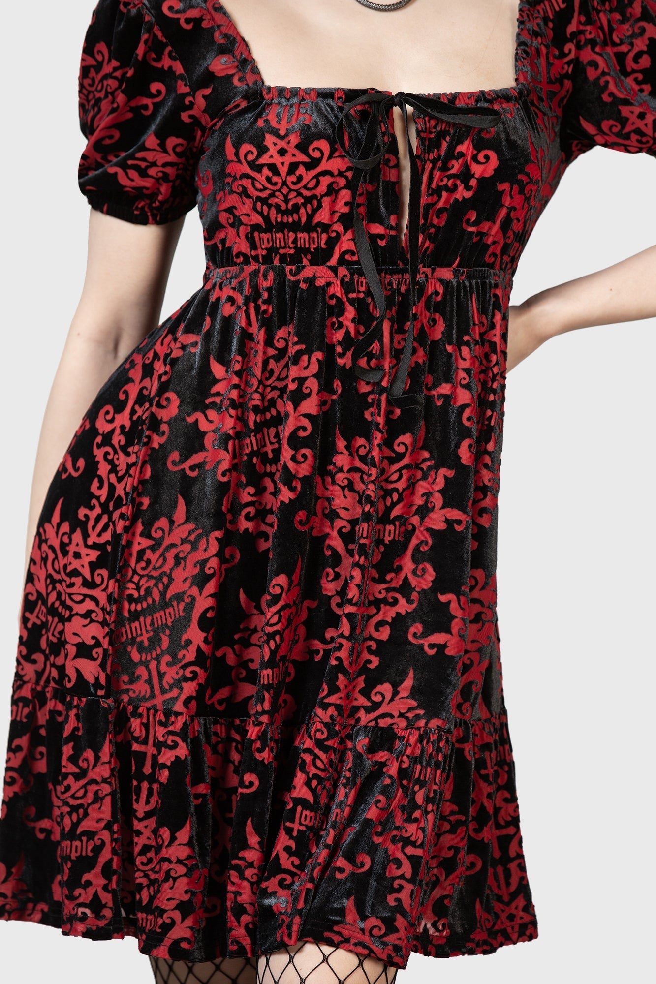 Twin Temple Velvet Mini Dress - Burnout Velvet, Square Neckline