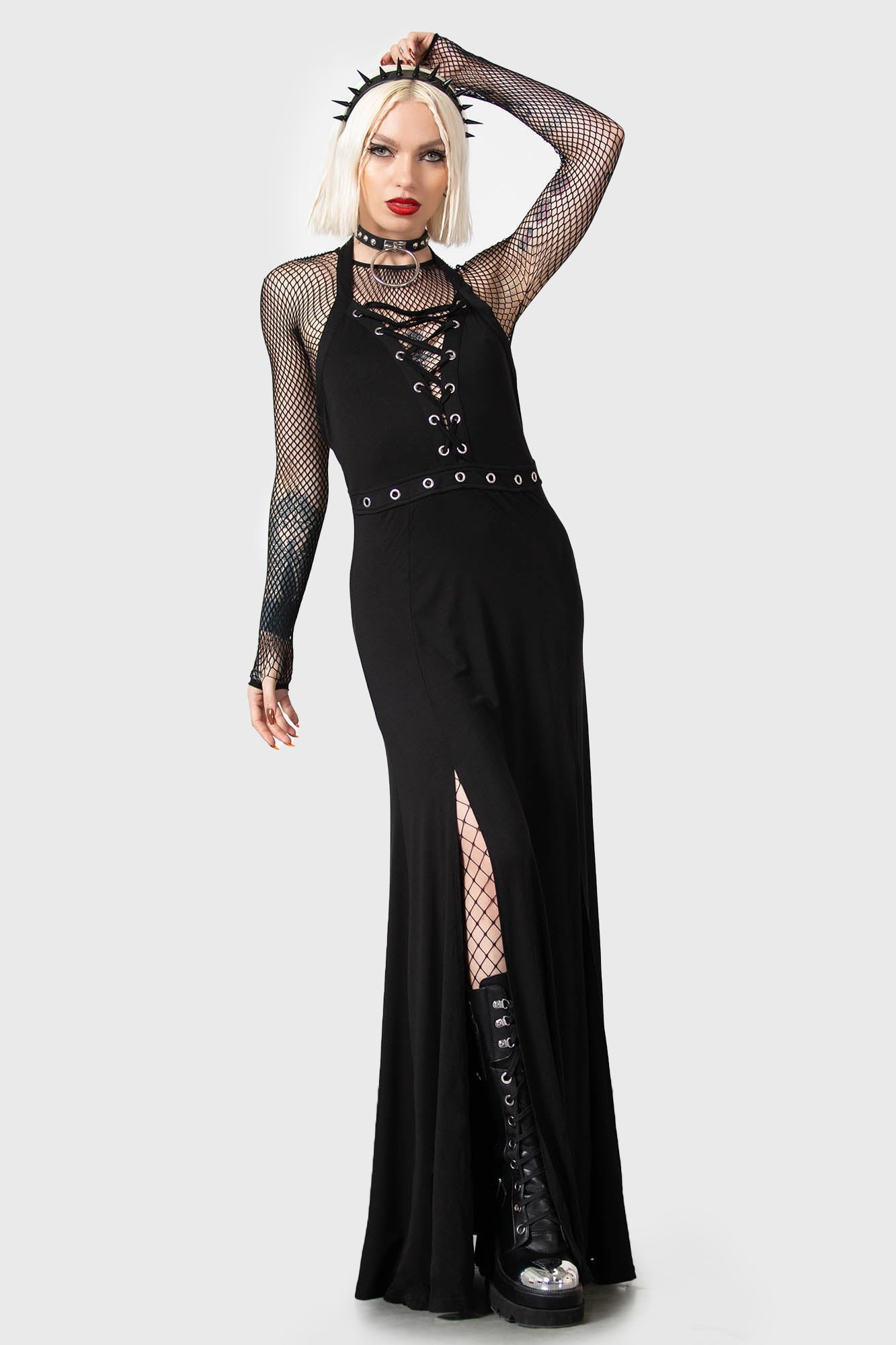 Killstar Tristania Lace-Up Halter Maxi Dress