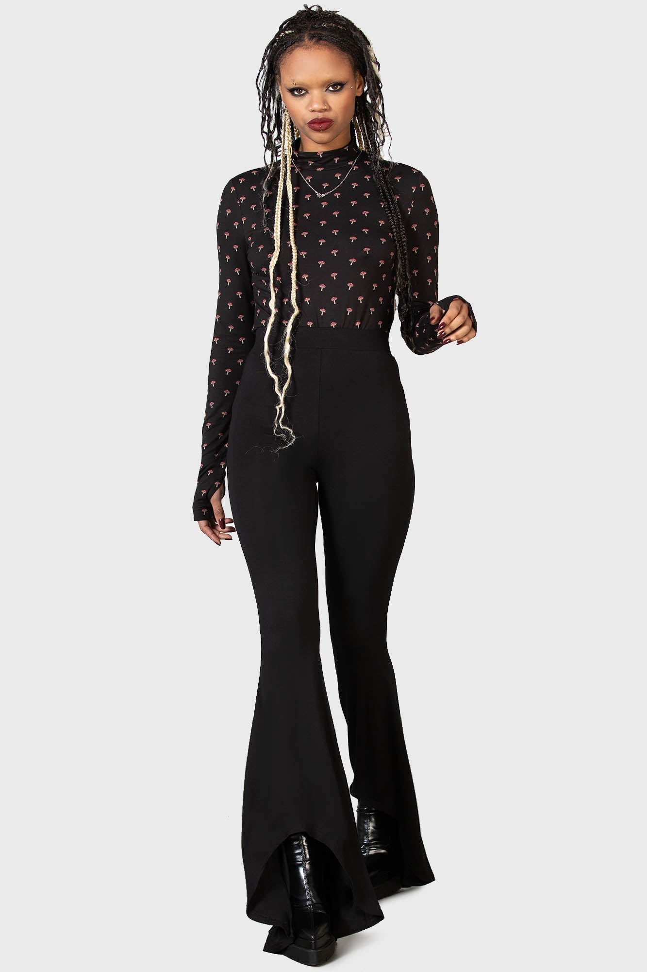 Killstar Funeral Bell Flare Pants - Stretch Hi-Low Gothic Trousers
