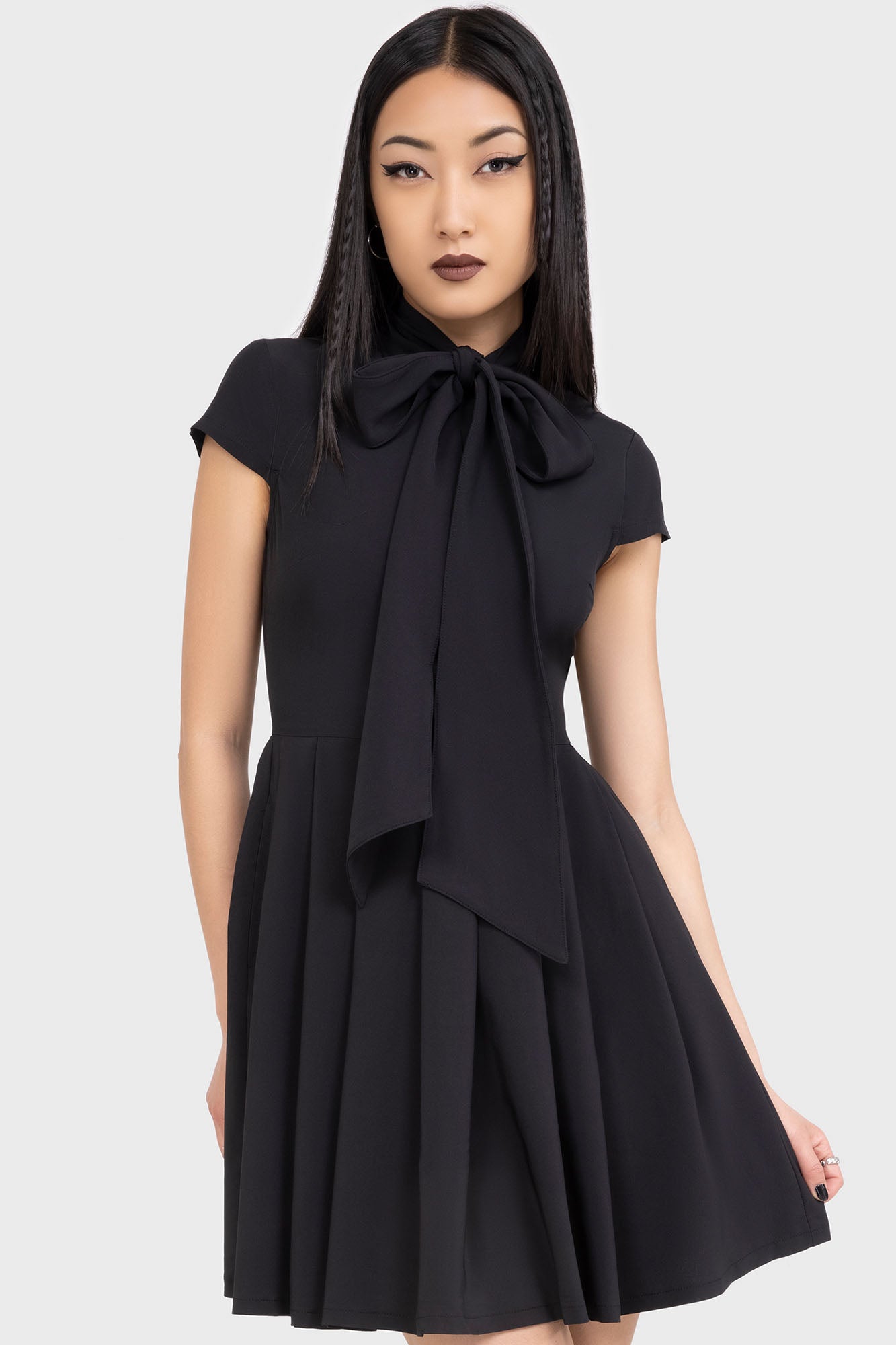 KIHILIST Funerary Rites Mini Dress with Pleated Skirt & Tie Neck