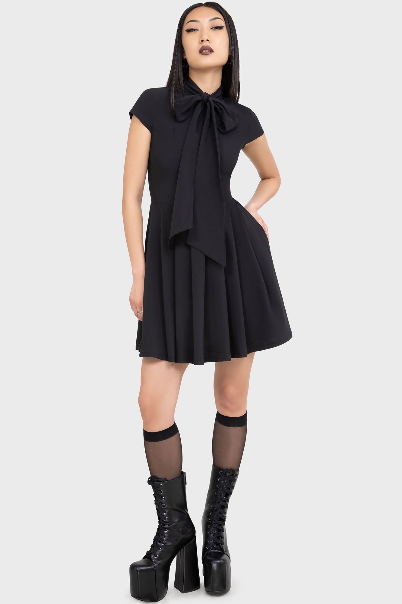 KIHILIST Funerary Rites Mini Dress with Pleated Skirt & Tie Neck