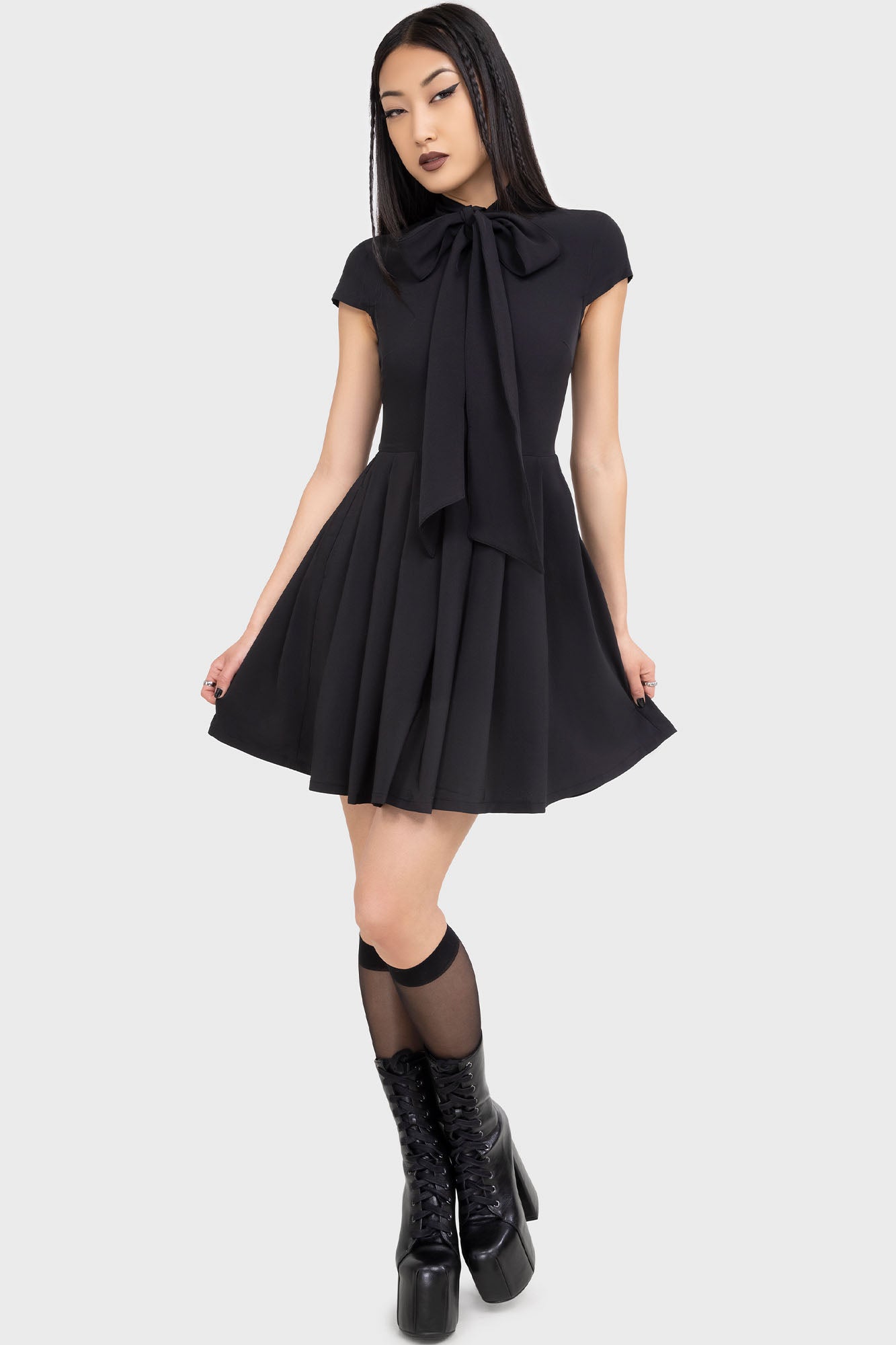 KIHILIST Funerary Rites Mini Dress with Pleated Skirt & Tie Neck