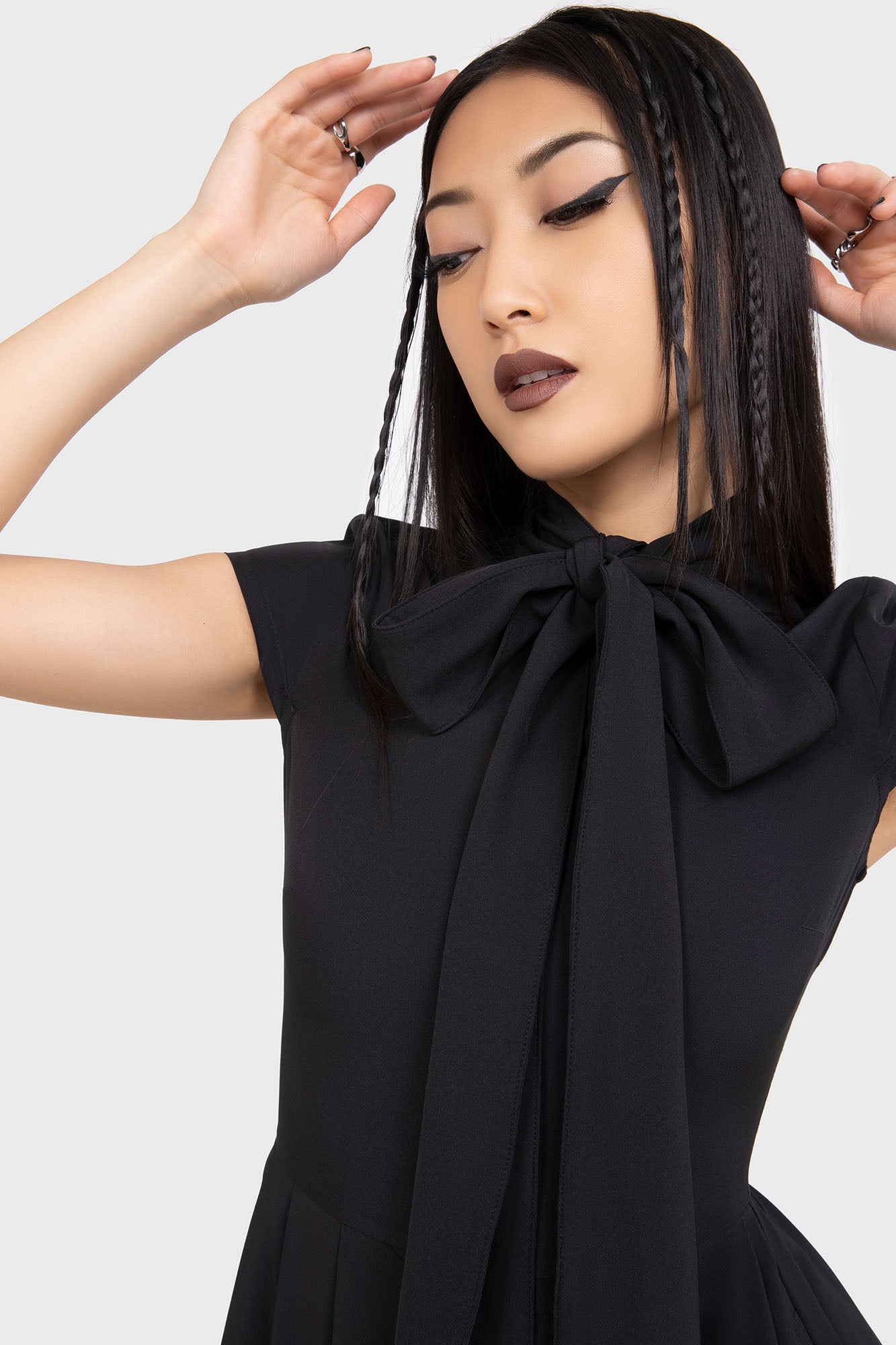 KIHILIST Funerary Rites Mini Dress with Pleated Skirt & Tie Neck