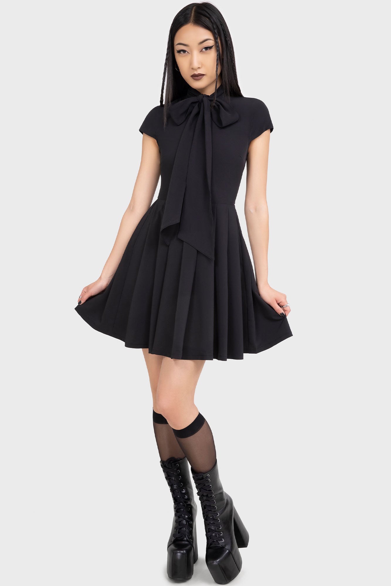 KIHILIST Funerary Rites Mini Dress with Pleated Skirt & Tie Neck