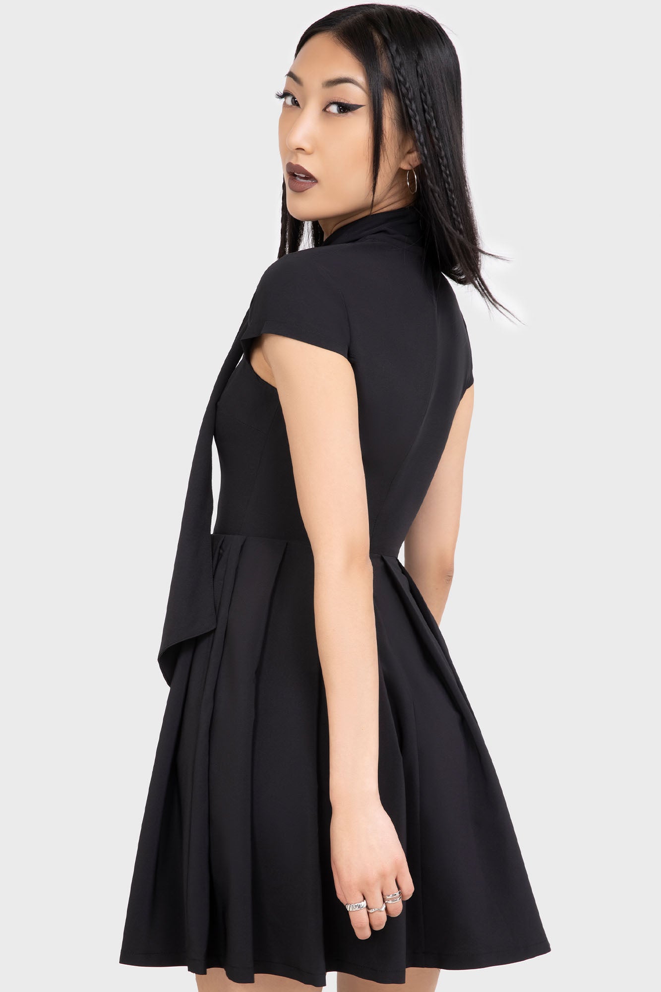 KIHILIST Funerary Rites Mini Dress with Pleated Skirt & Tie Neck