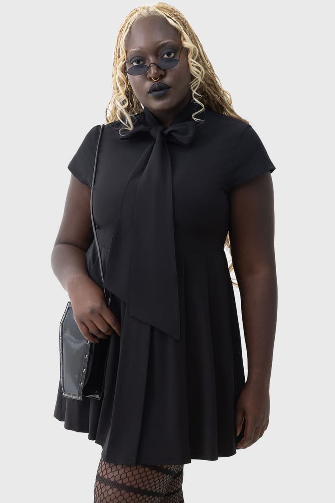 KIHILIST Funerary Rites Mini Dress with Pleated Skirt & Tie Neck
