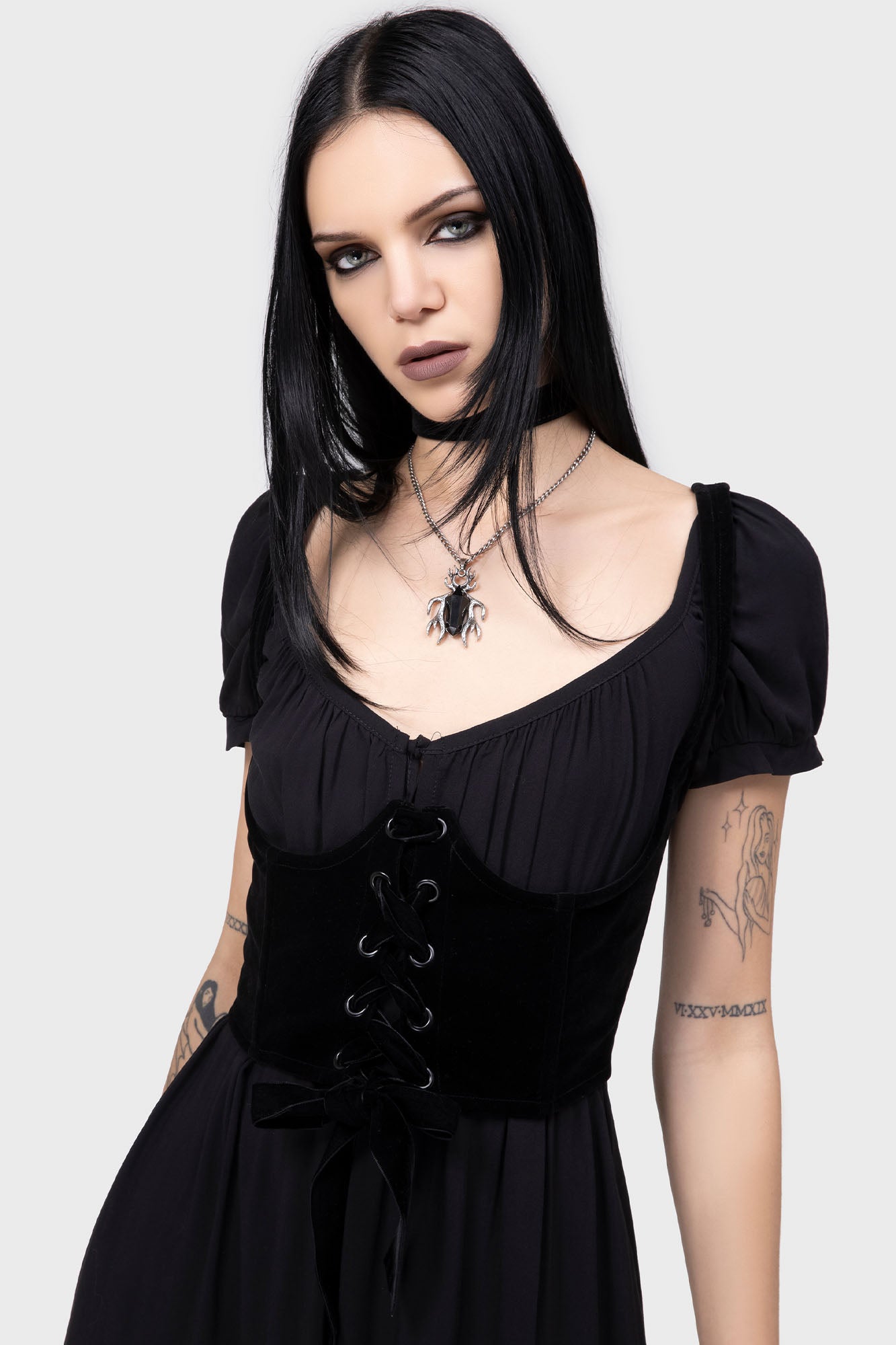 Gloom & Garter Velvet Underbust Corset Top with Adjustable Straps