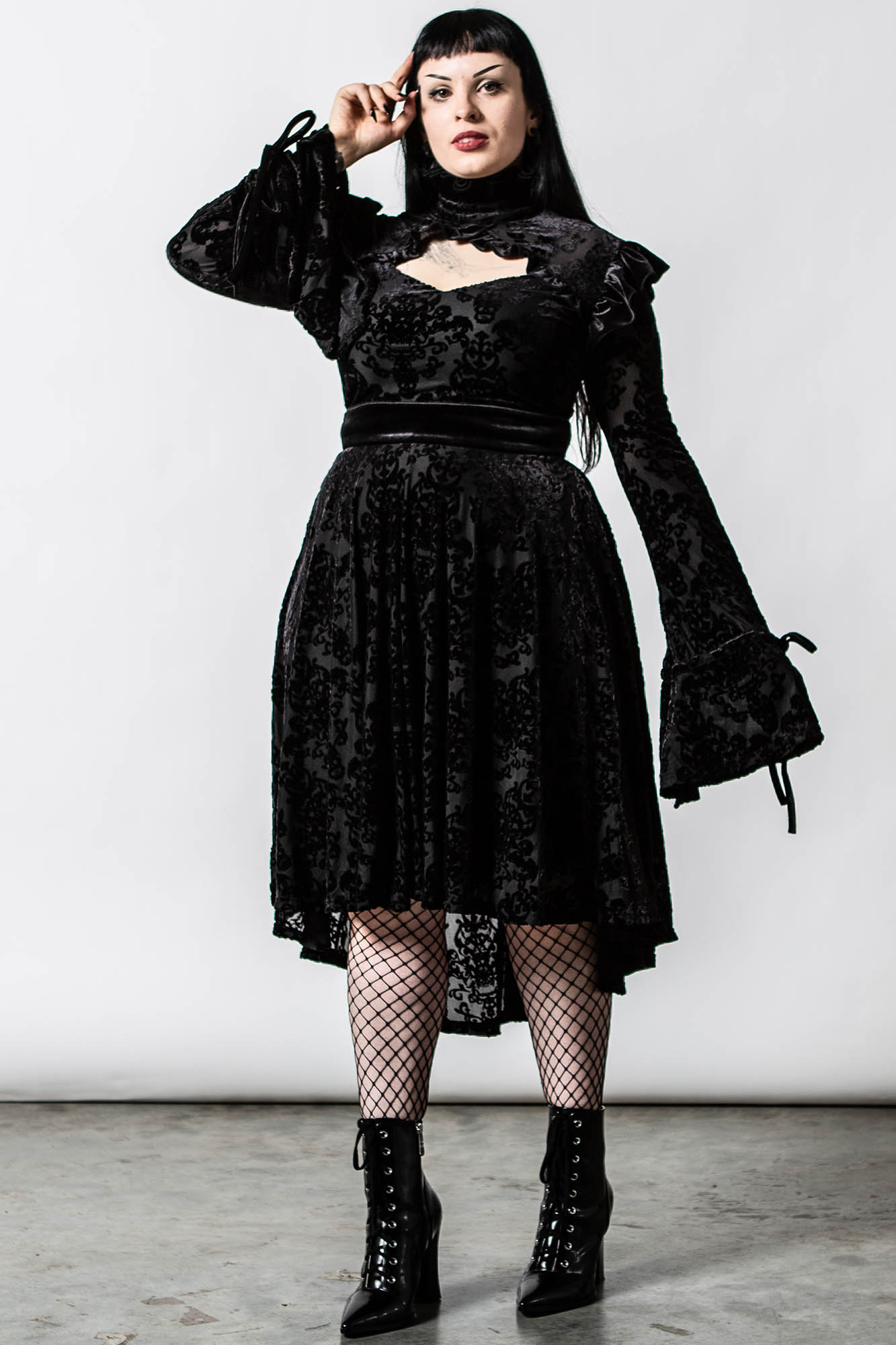 Killstar Goetia Velvet Keyhole Dress with Statement Sleeves