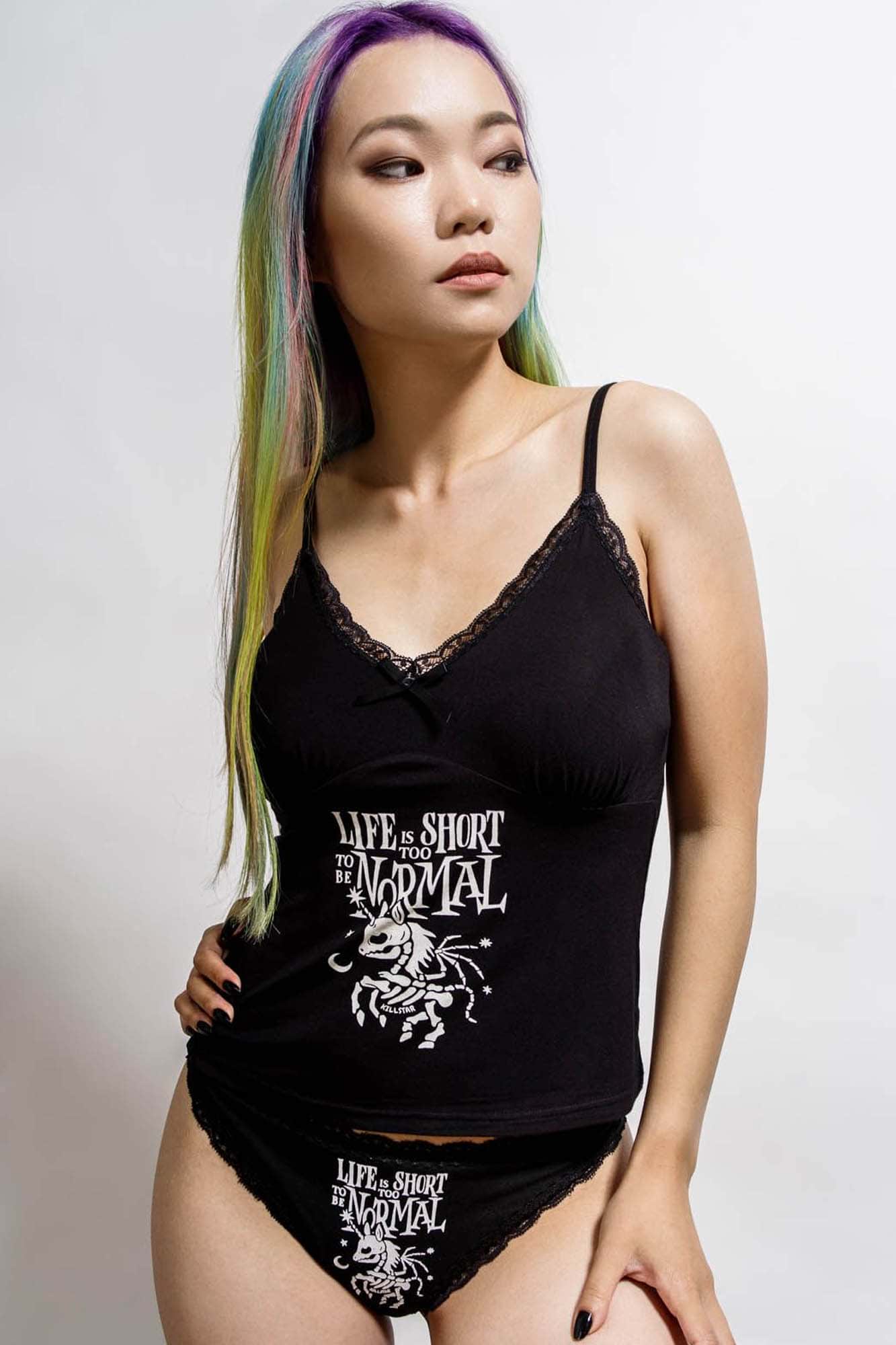 Gothicorn Cami Top with Lace Trims - Soft Statement Print