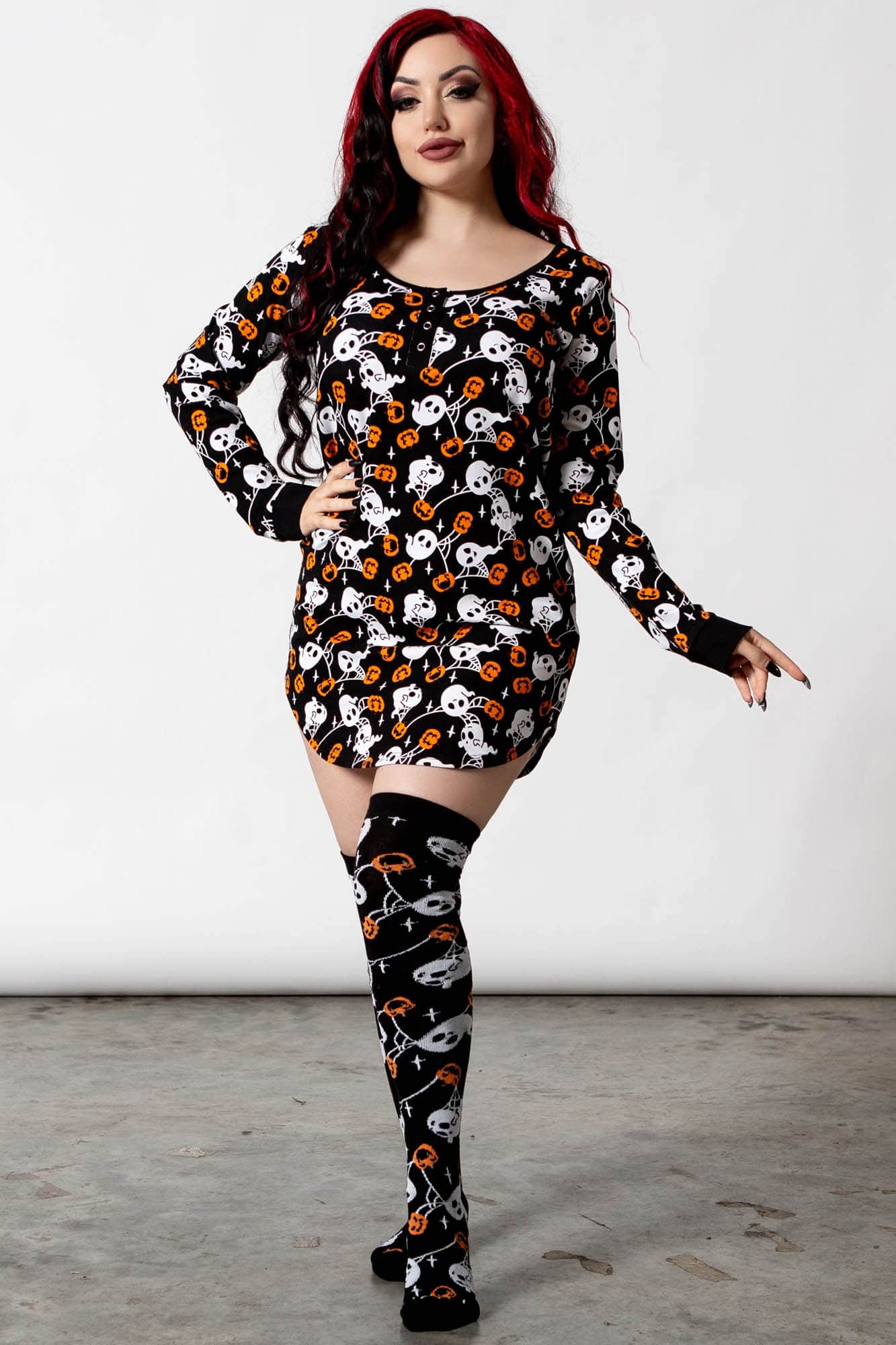 Killstar Haunted Pumpkin Cotton Lounge Dress - Long Sleeve