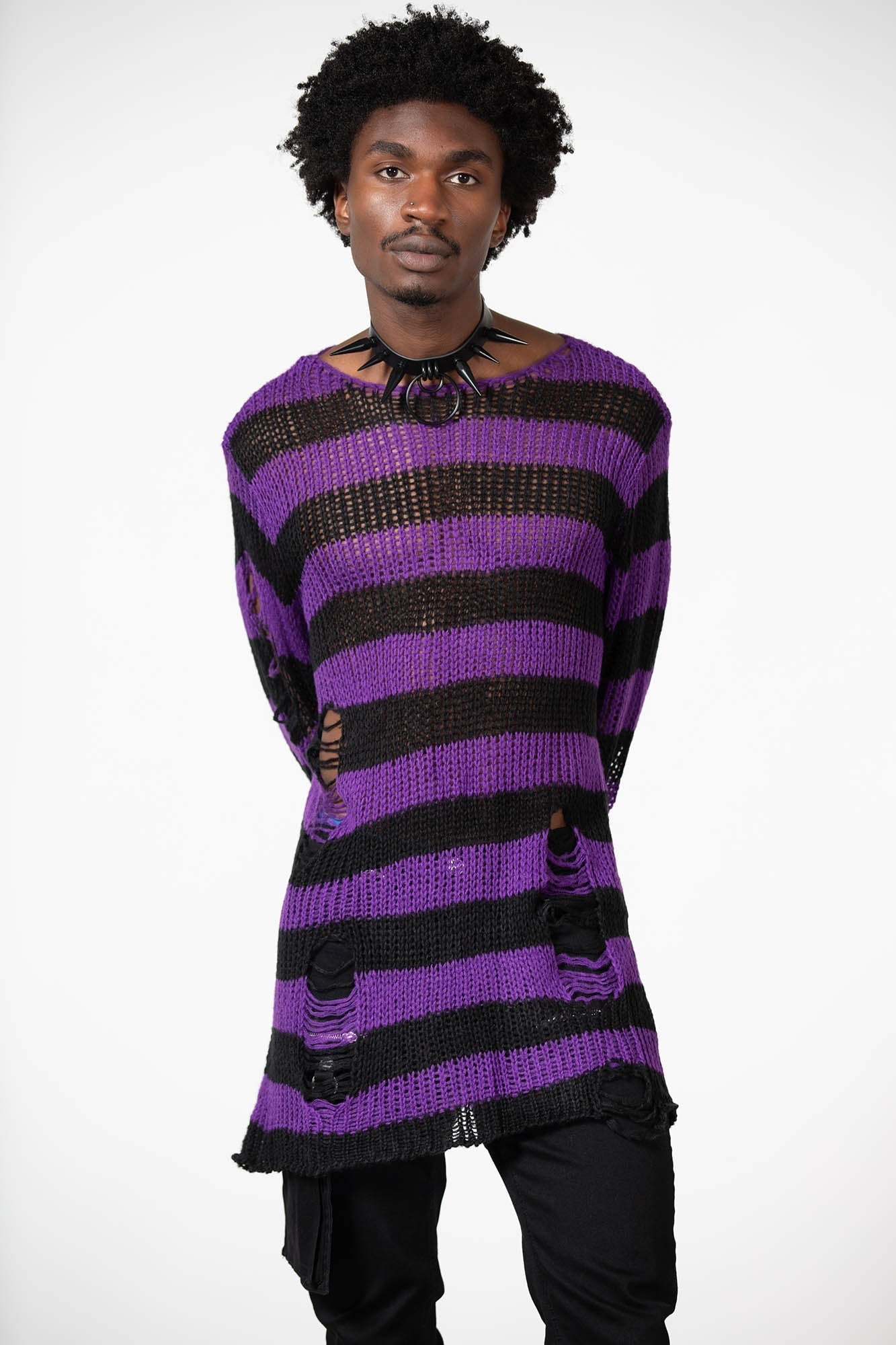 Killstar Hazed Out Distressed Knit Sweater - Long Relaxed Fit