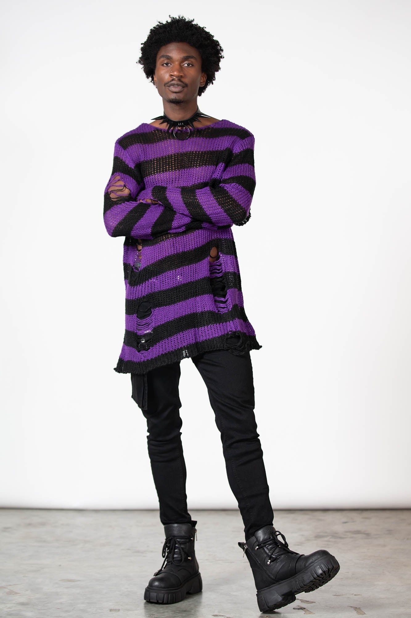 Killstar Hazed Out Distressed Knit Sweater - Long Relaxed Fit