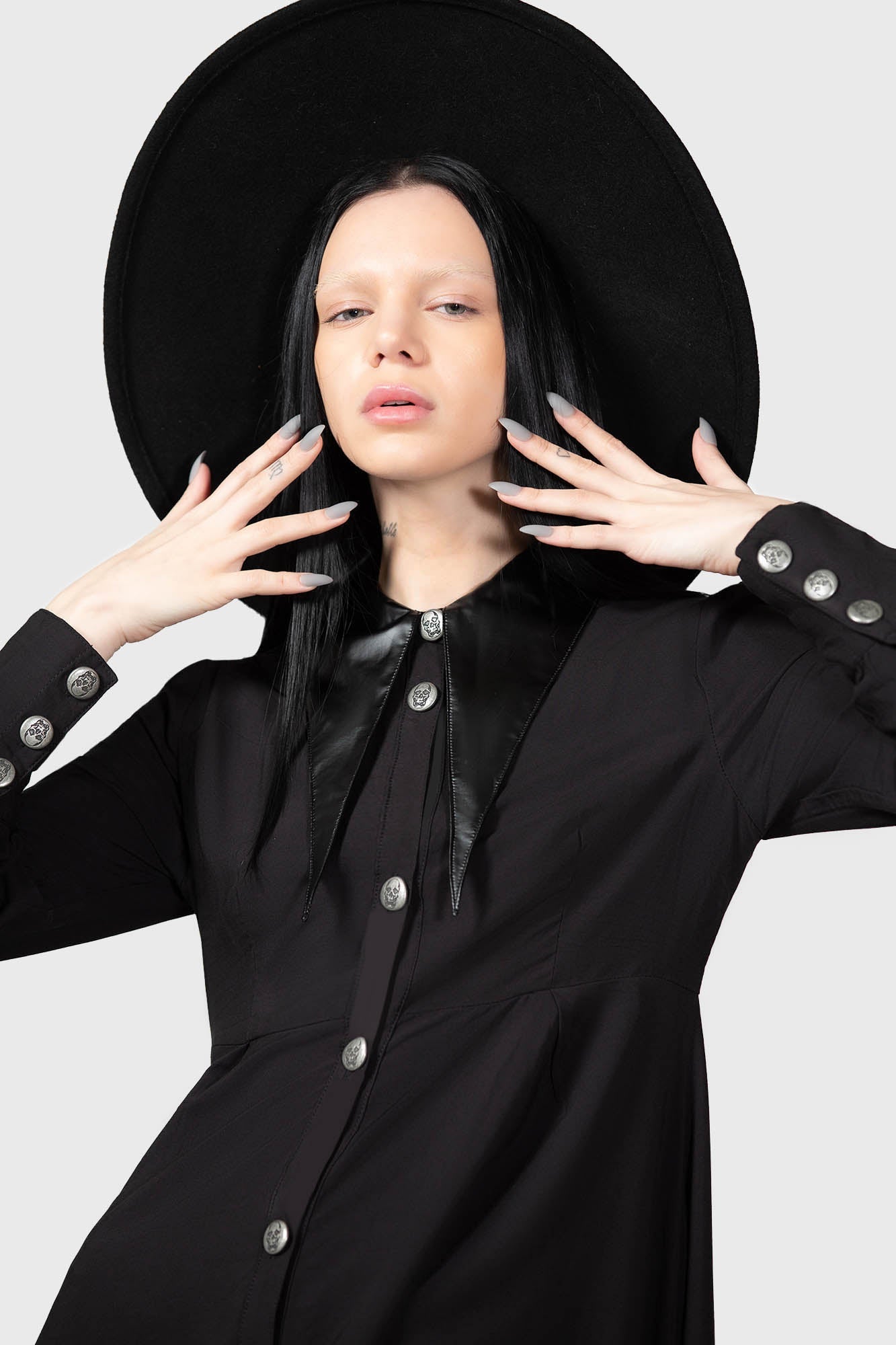 Killstar Heavens Below Shirt Dress with Faux Leather Collar