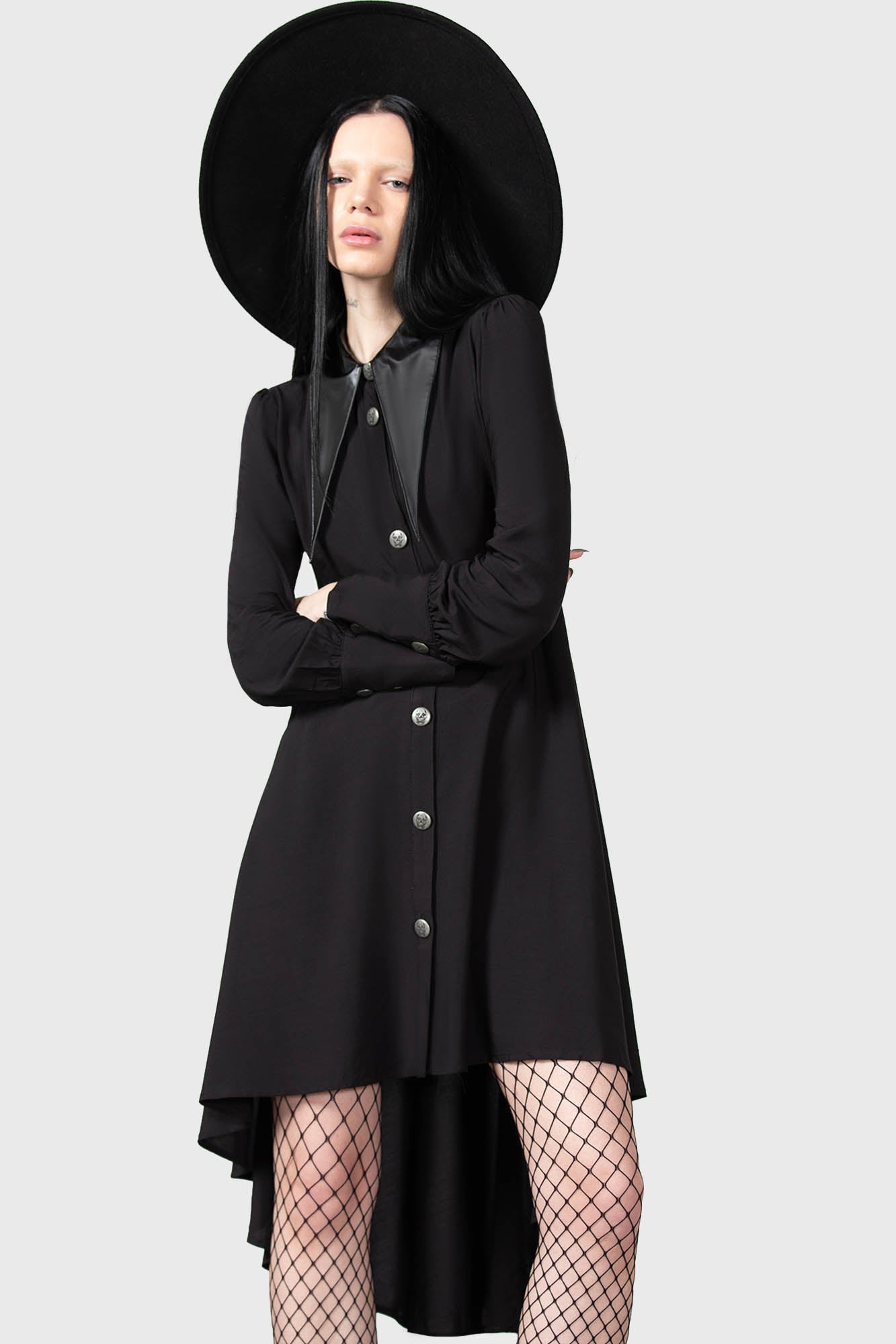 Killstar Heavens Below Shirt Dress with Faux Leather Collar