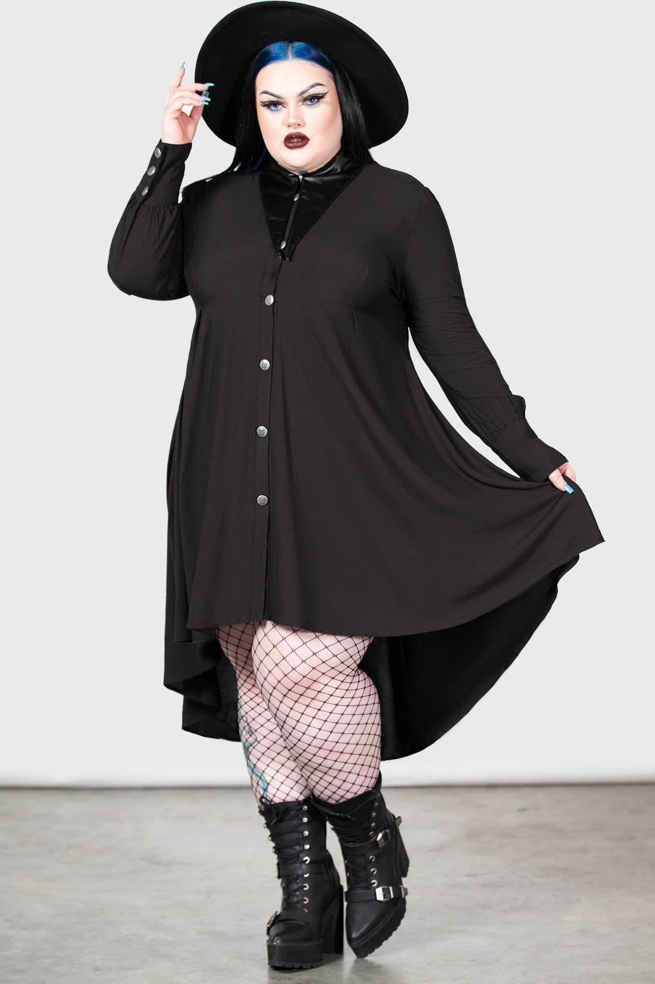 Killstar Heavens Below Shirt Dress with Faux Leather Collar