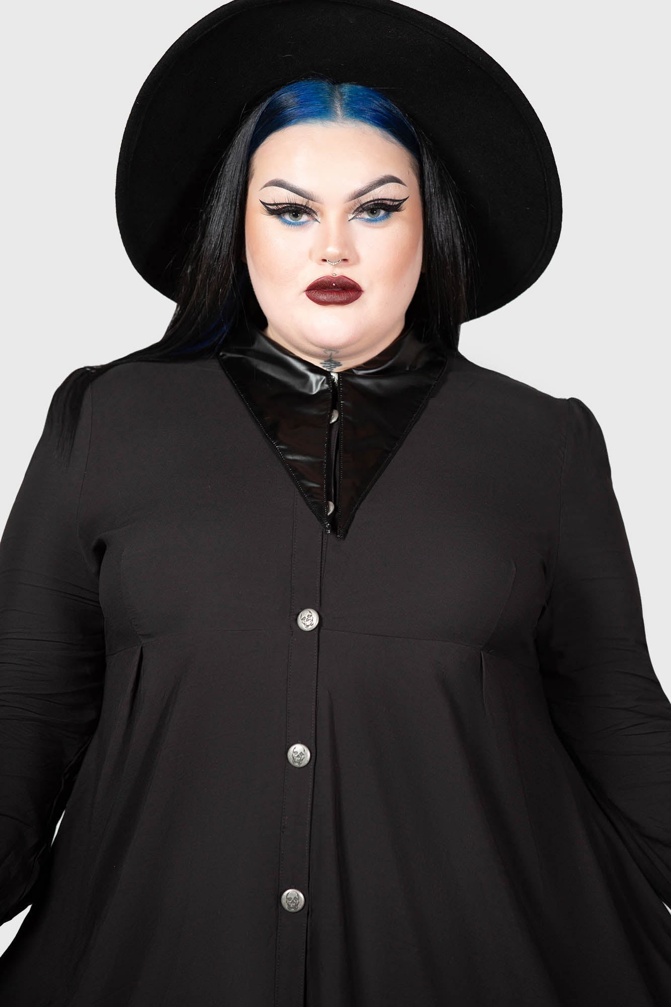 Killstar Heavens Below Shirt Dress with Faux Leather Collar
