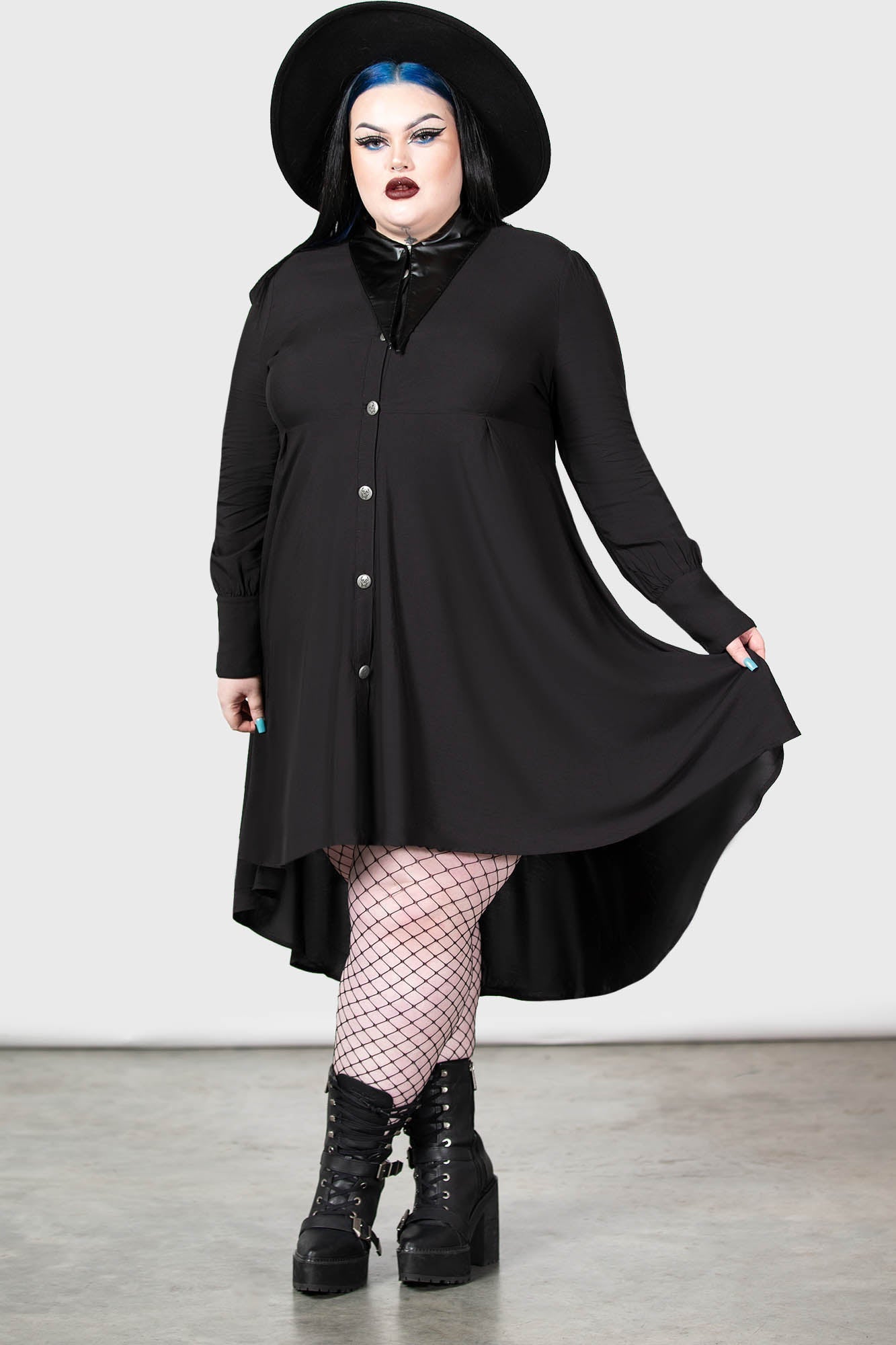 Killstar Heavens Below Shirt Dress with Faux Leather Collar