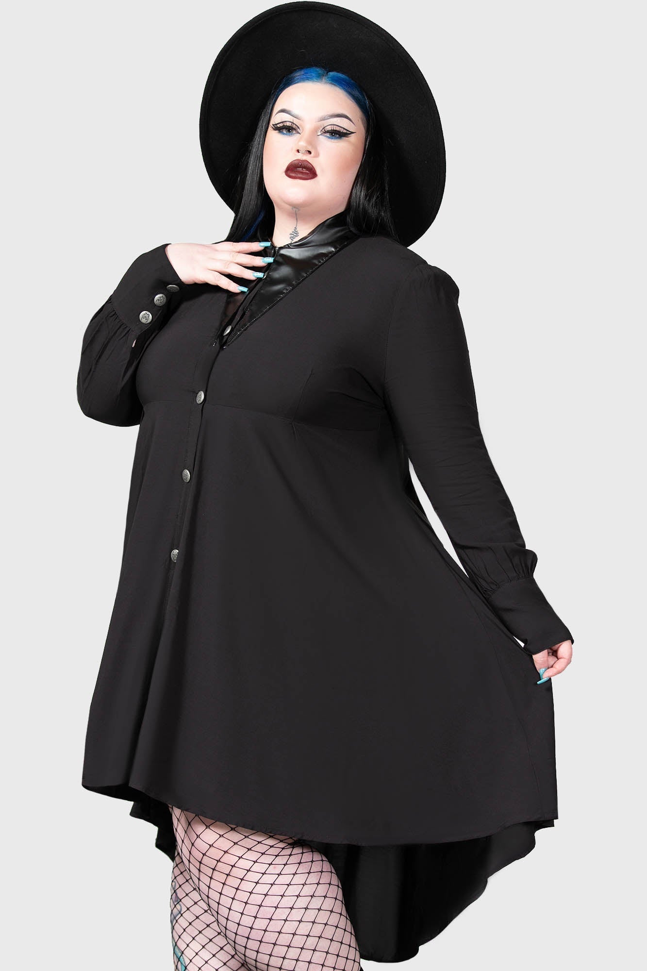 Killstar Heavens Below Shirt Dress with Faux Leather Collar