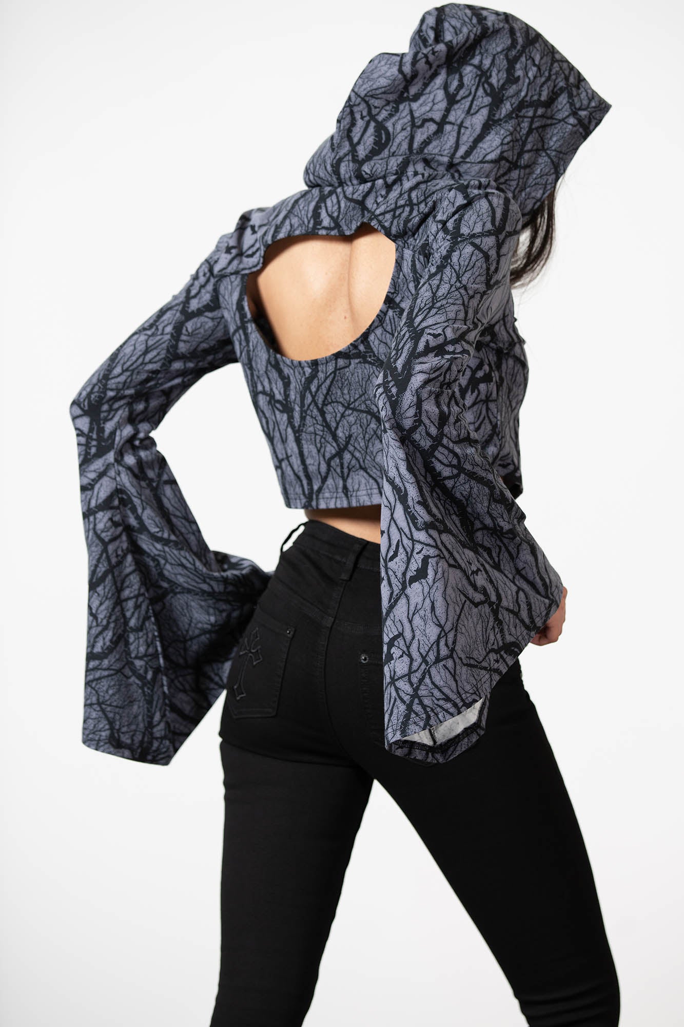 Hexmoon Resurrect Cropped Hoodie - Soft Cotton, V-Shape Hem