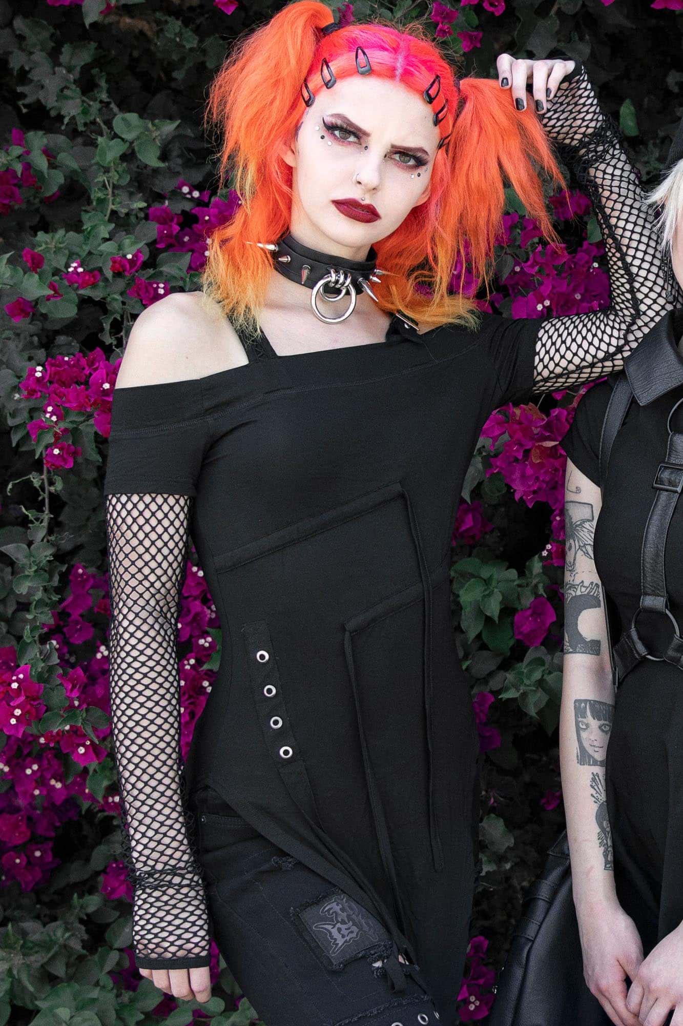 Killstar Hole Heartedly Bardot Top with Fishnet Sleeves