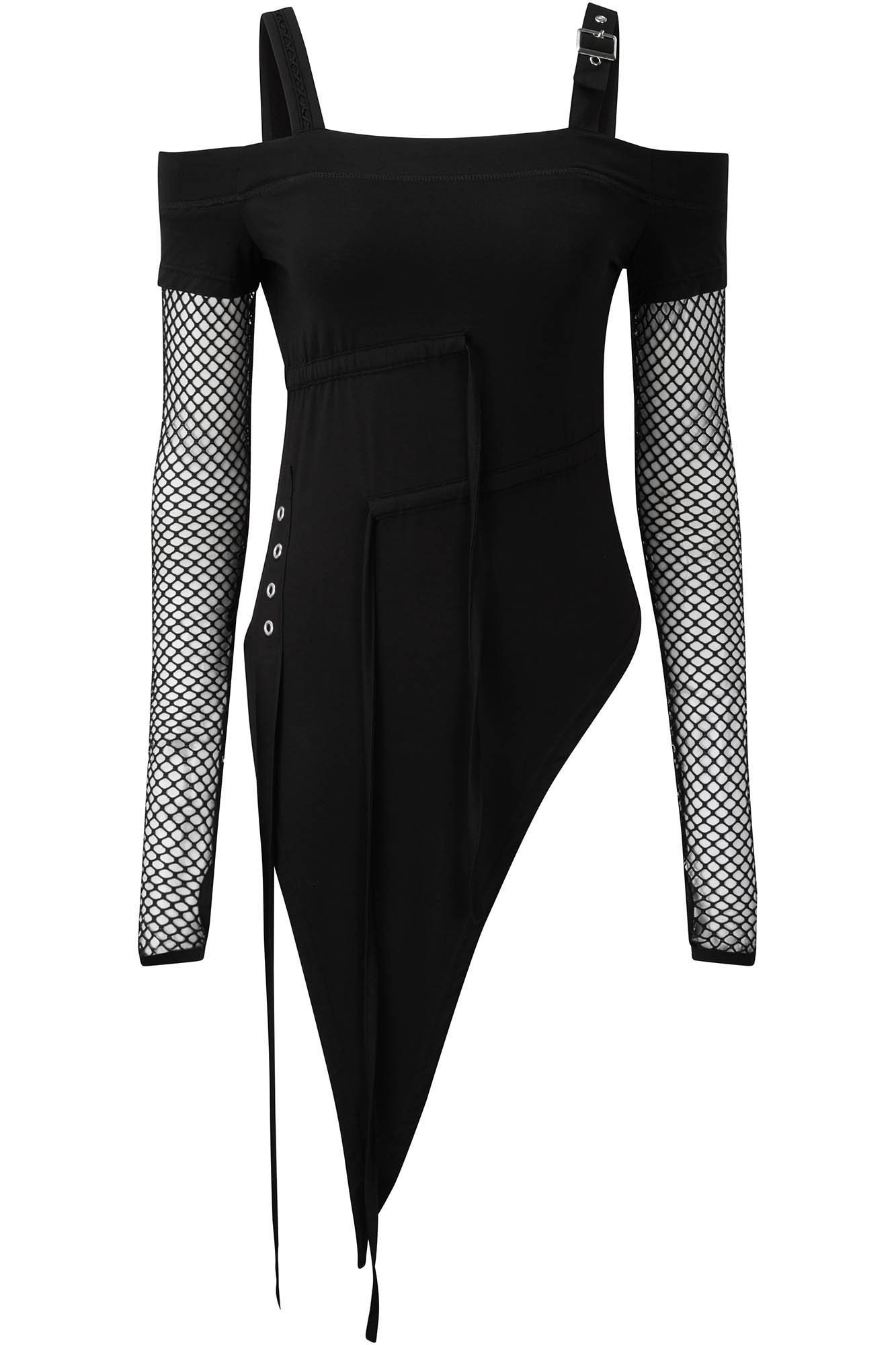 Killstar Hole Heartedly Bardot Top with Fishnet Sleeves