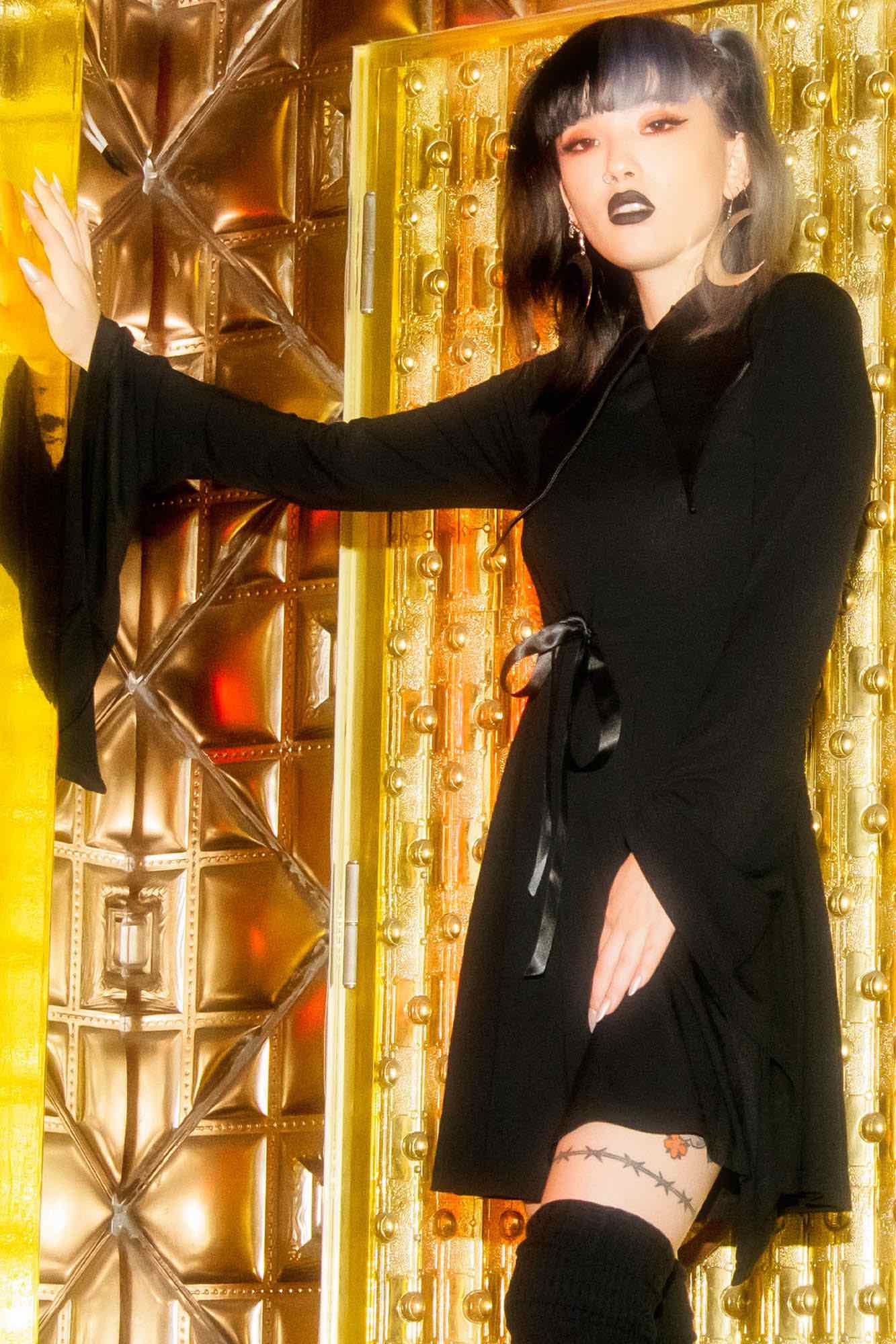 Killstar Bat Collar Gothic Dress with Sorcery Sleeves