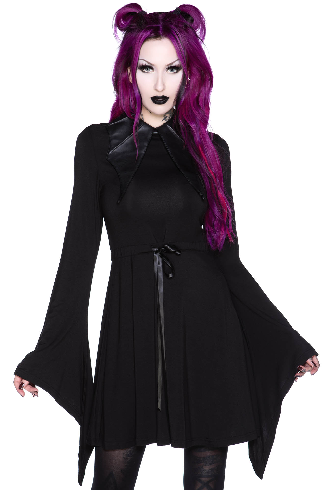 Killstar Bat Collar Gothic Dress with Sorcery Sleeves
