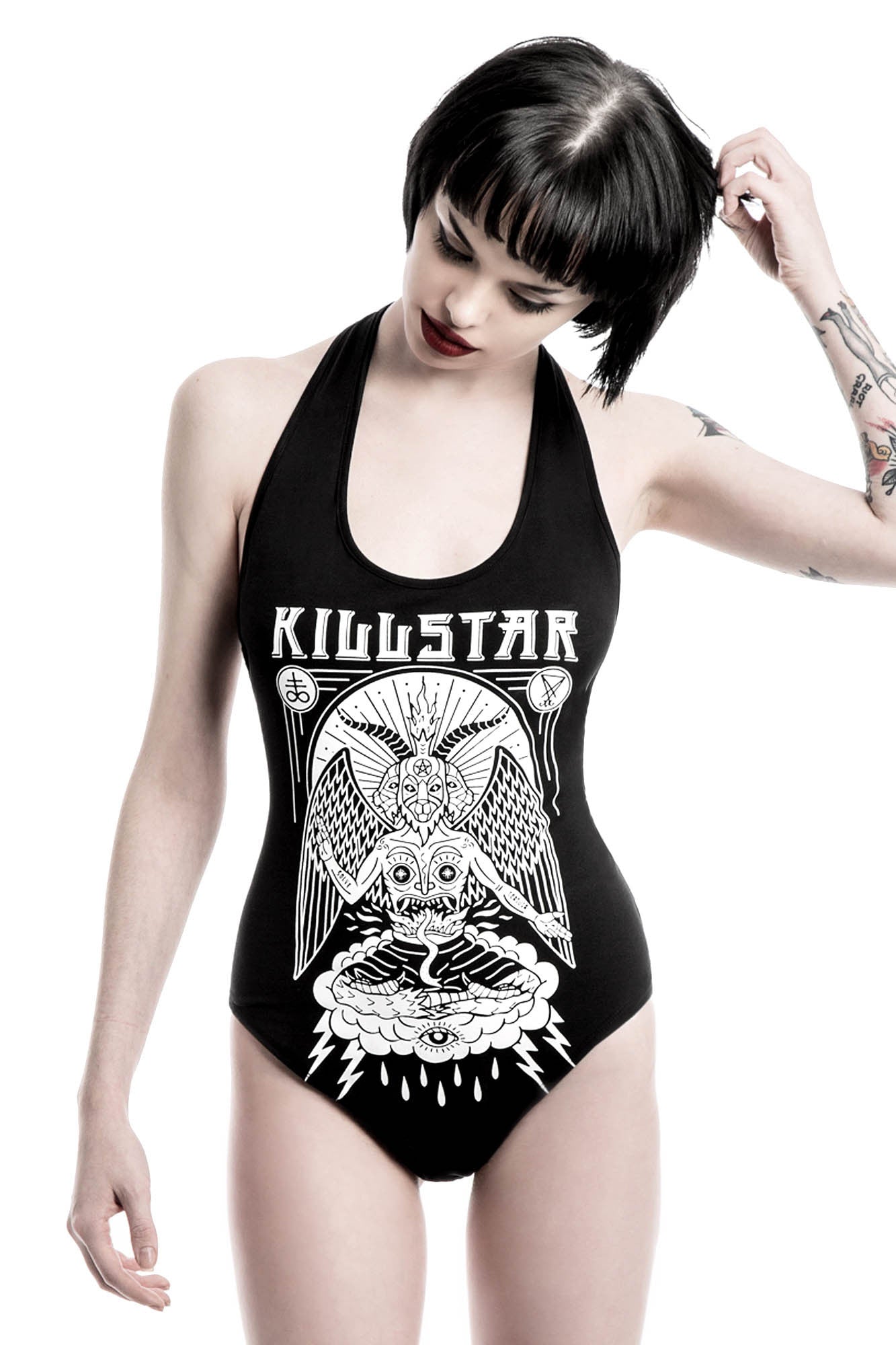 Killstar In Like Sin Jersey Bodysuit - T-Back Halter Design
