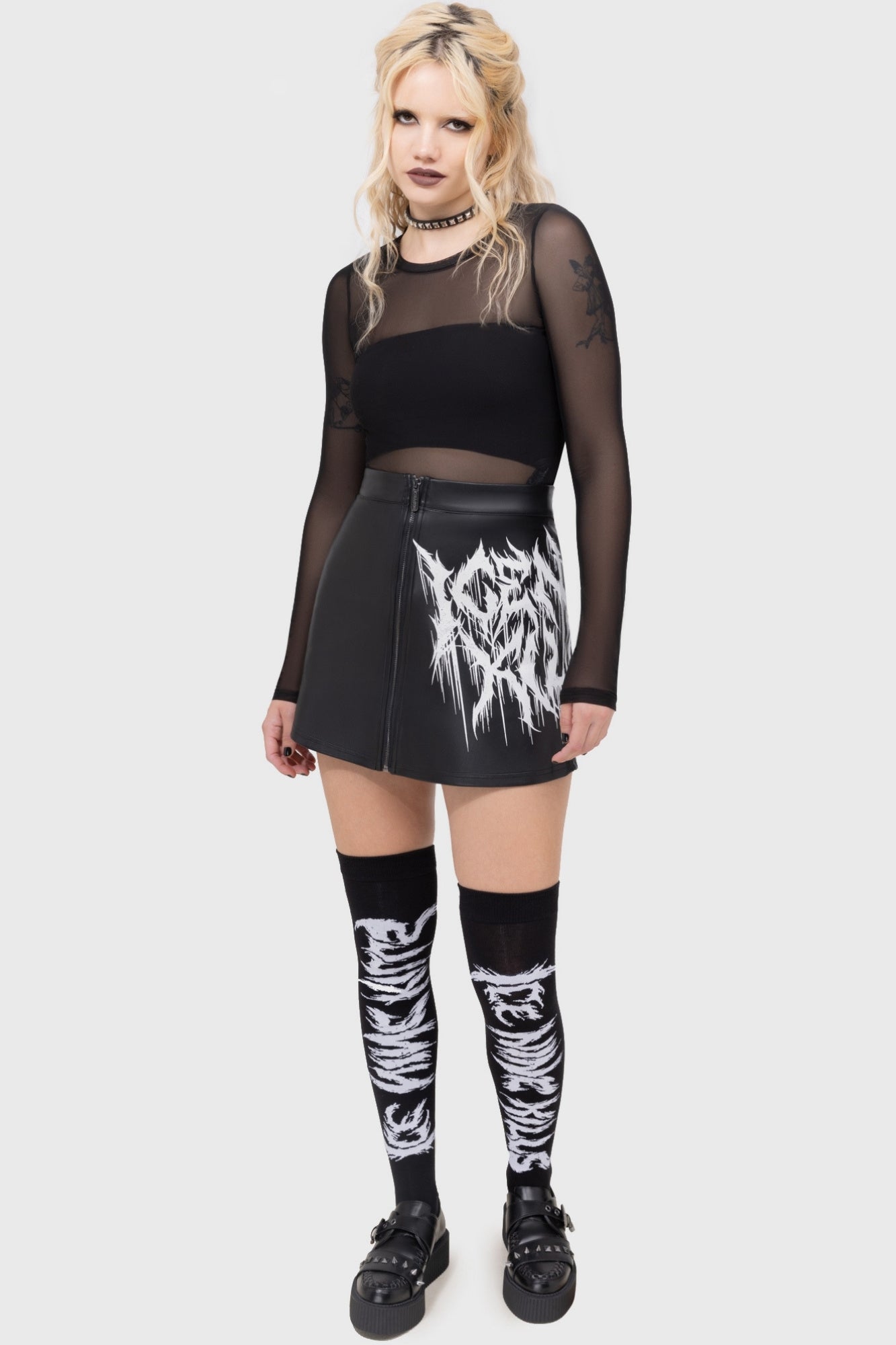 ICE NINE KILLS Logo PU Mini Skirt with Front Zip