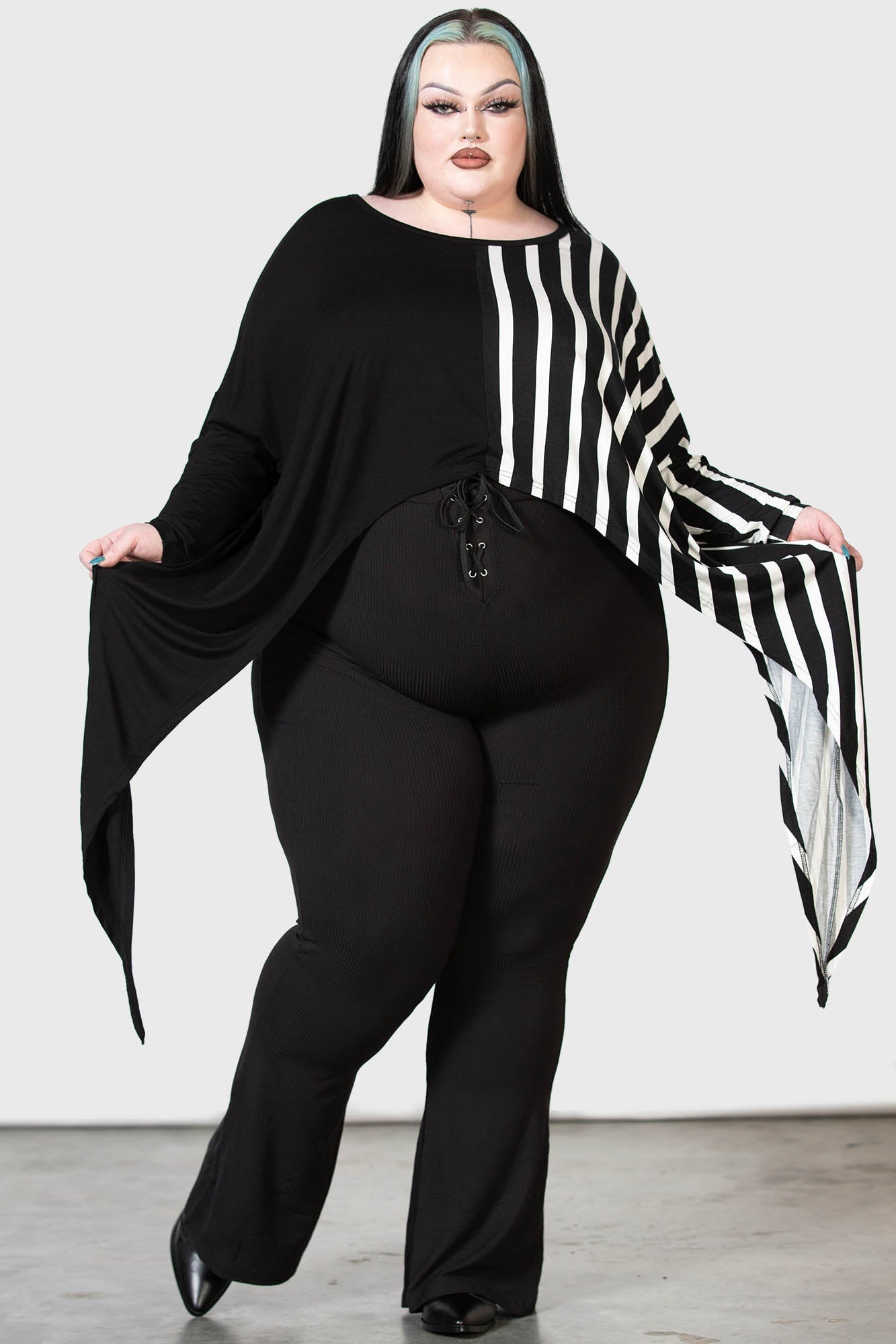 Zailies Doom Batwing Top - Half-and-Half Striped Long Sleeve