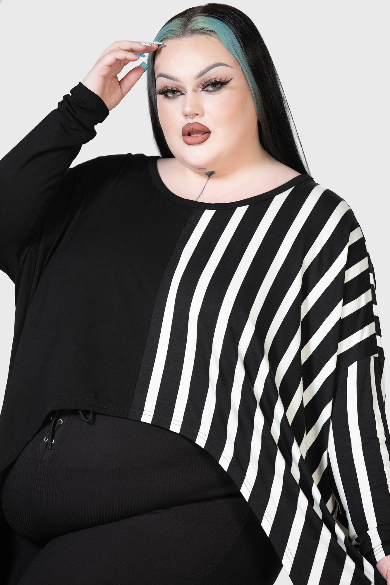 Zailies Doom Batwing Top - Half-and-Half Striped Long Sleeve