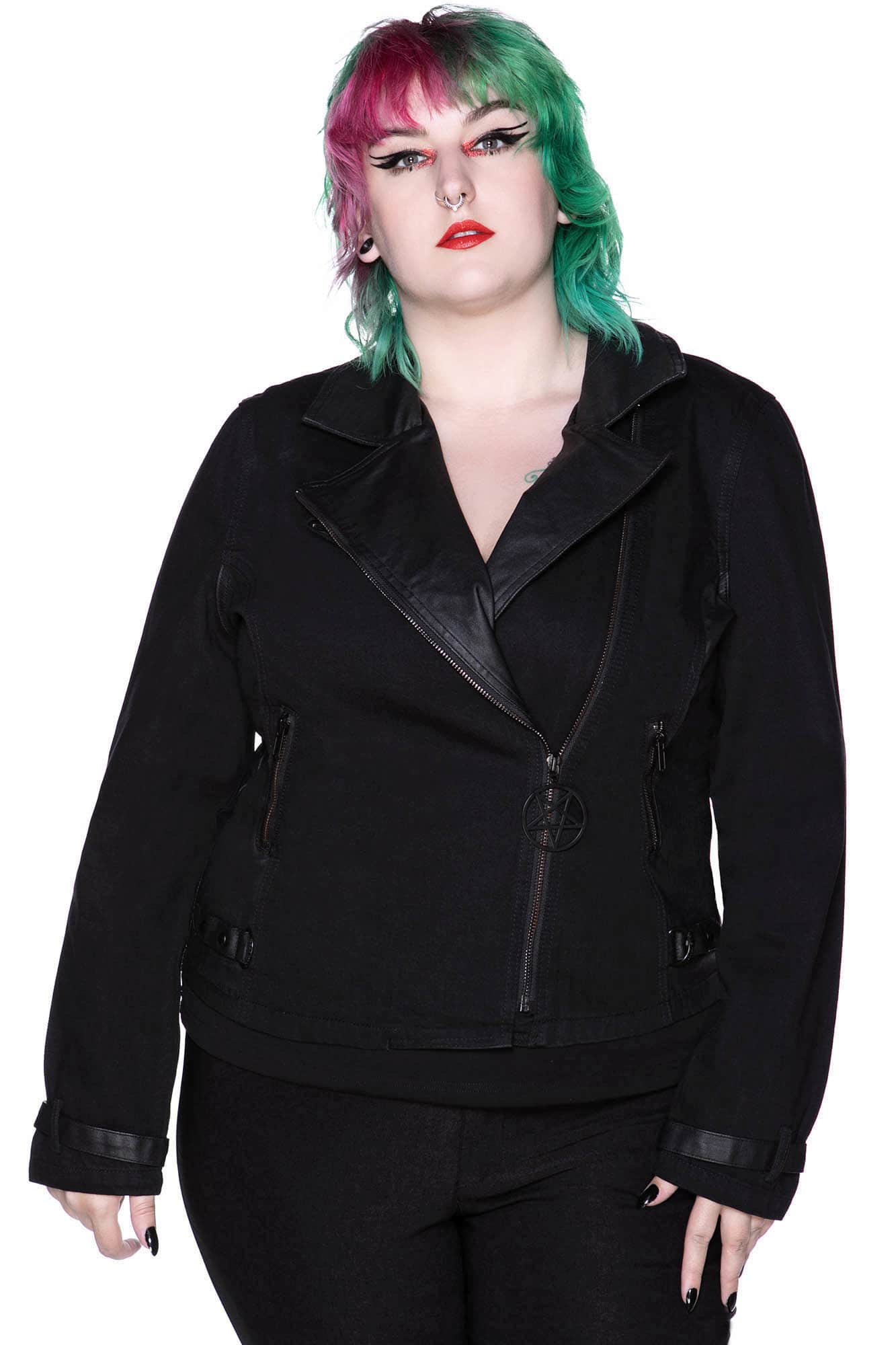 Killstar Denim Biker Jacket with Faux Leather Accents