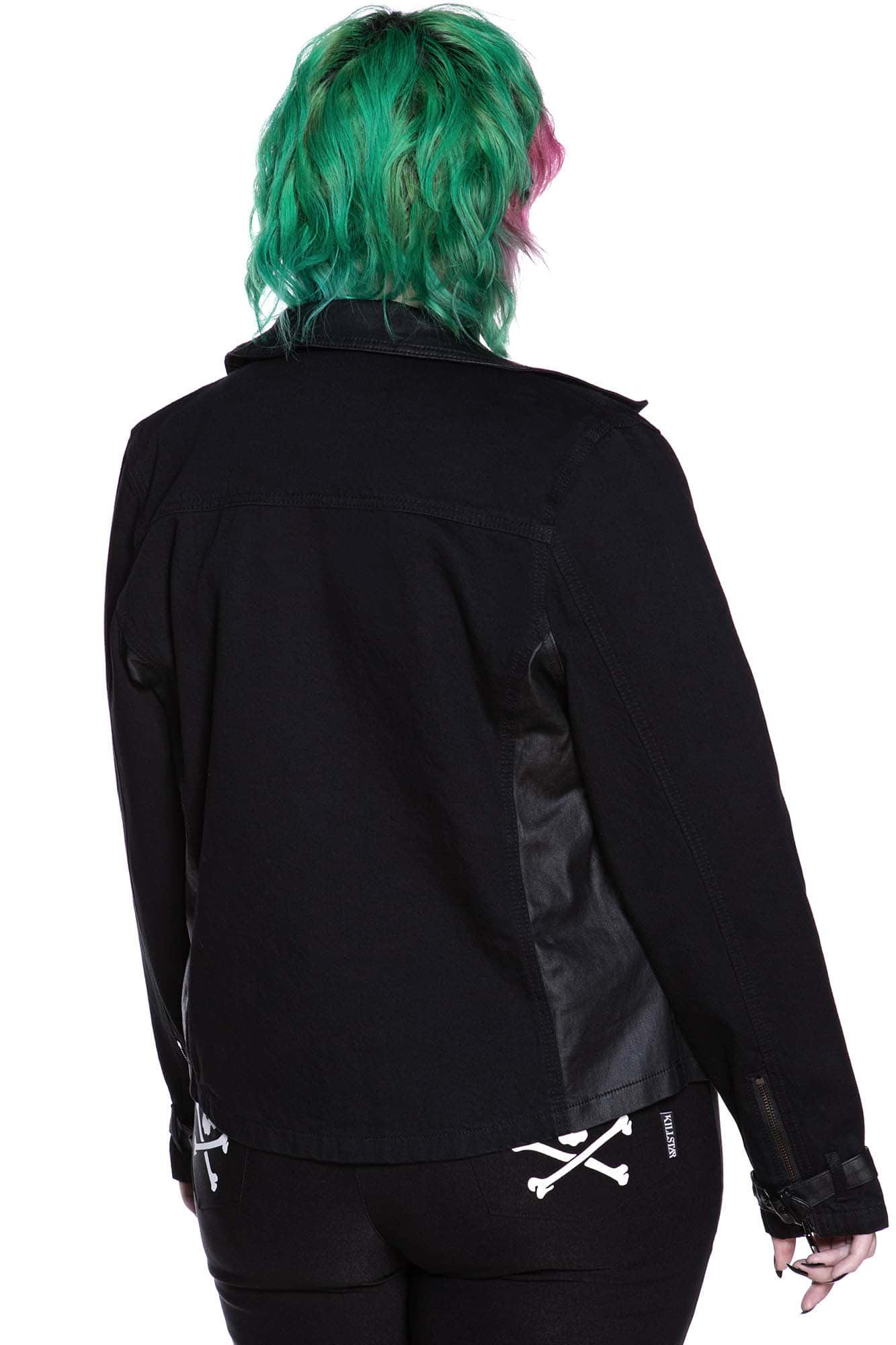 Killstar Denim Biker Jacket with Faux Leather Accents