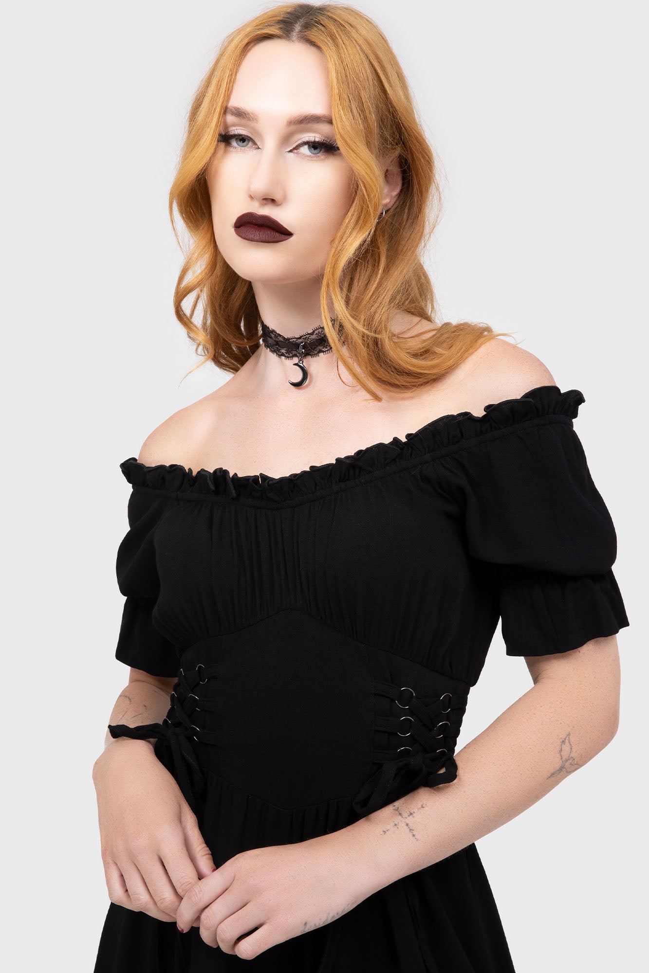 Killstar Jocasta Black Maxi Dress with Lace-Up Waist