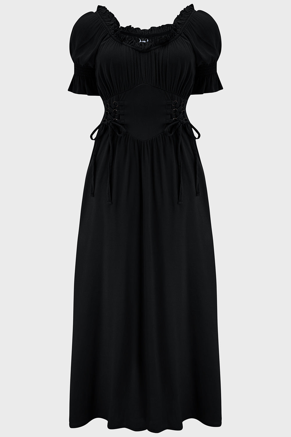 Killstar Jocasta Black Maxi Dress with Lace-Up Waist