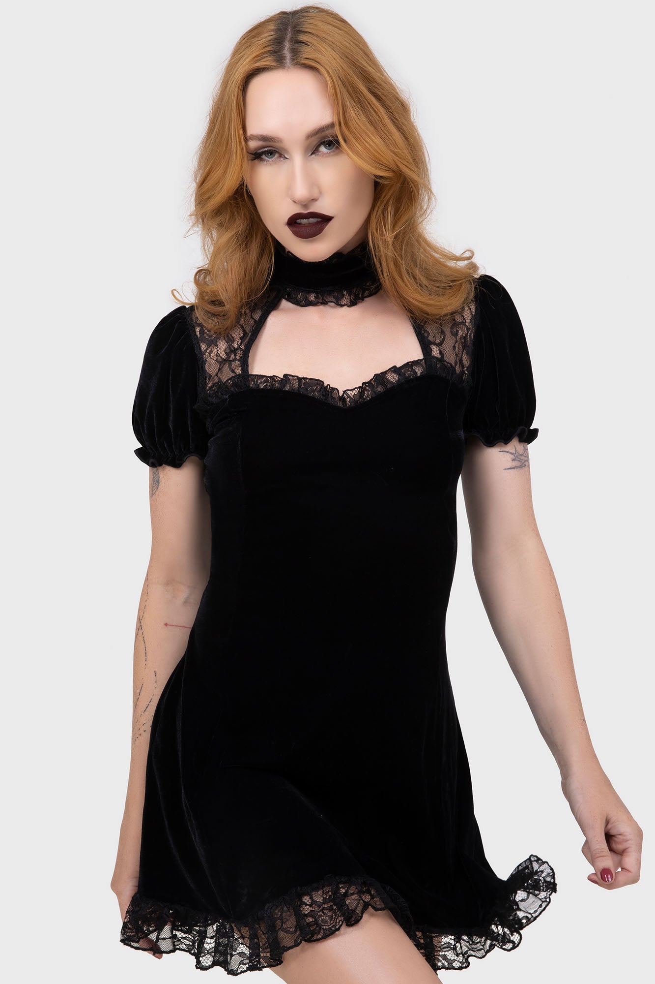 Killstar Julienne Velvet Keyhole Dress with Puff Sleeves