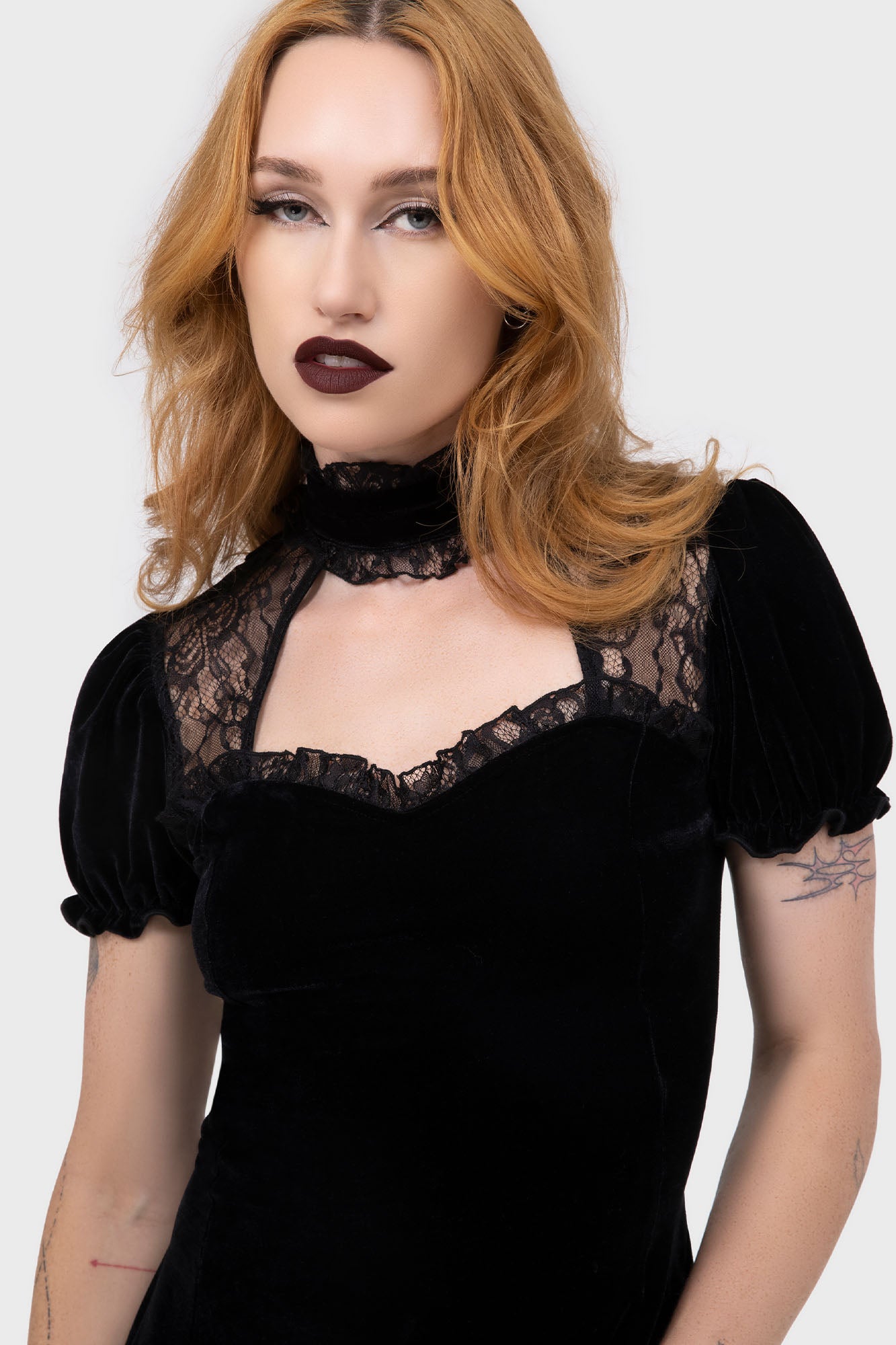 Killstar Julienne Velvet Keyhole Dress with Puff Sleeves