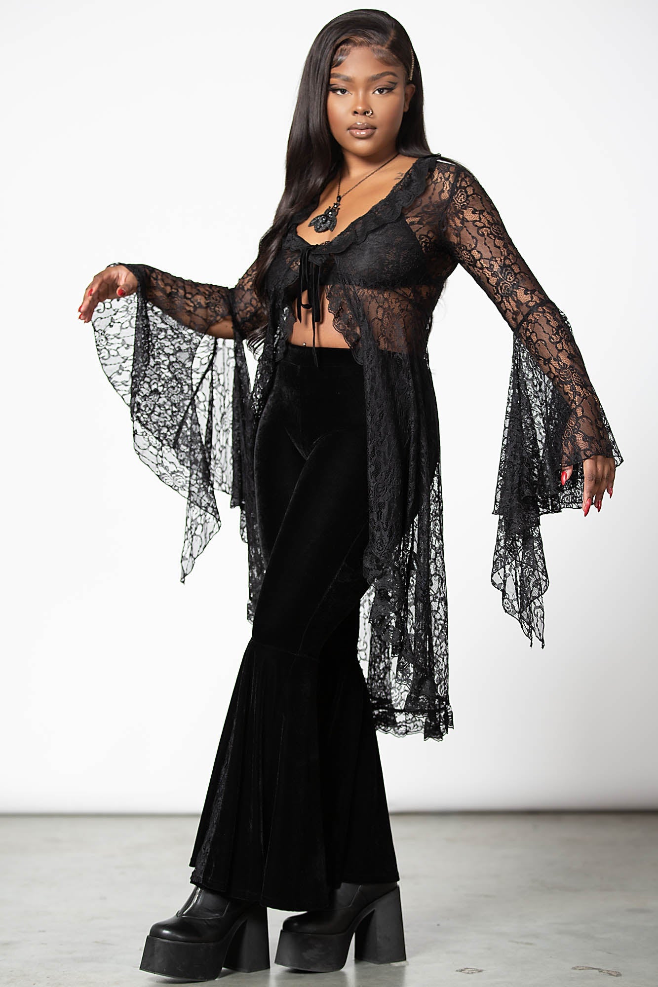 Vilania Lace Duster with Bell Sleeves & Tie Closure