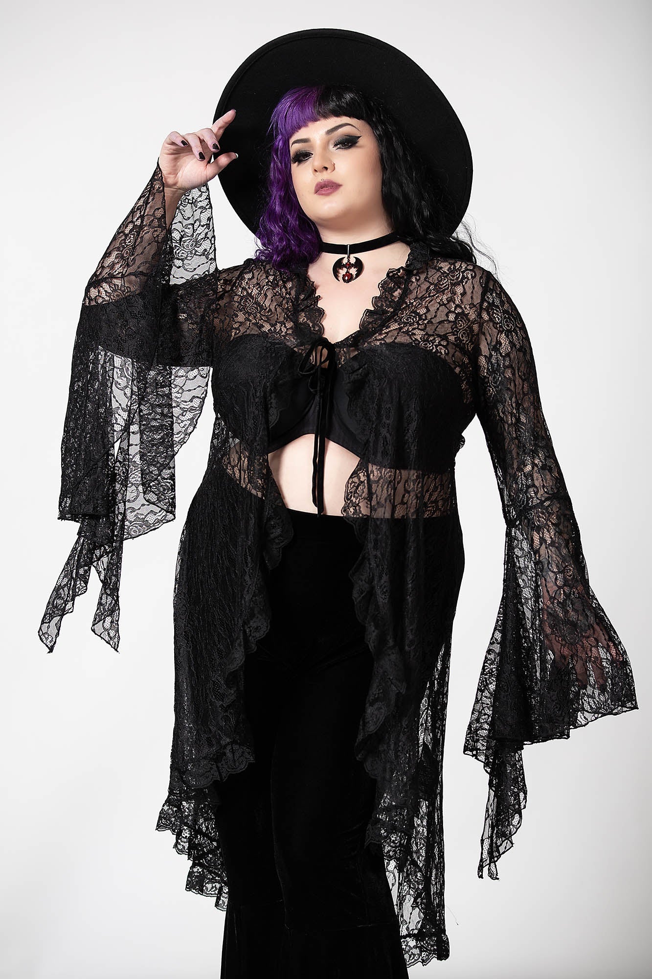 Vilania Lace Duster with Bell Sleeves & Tie Closure