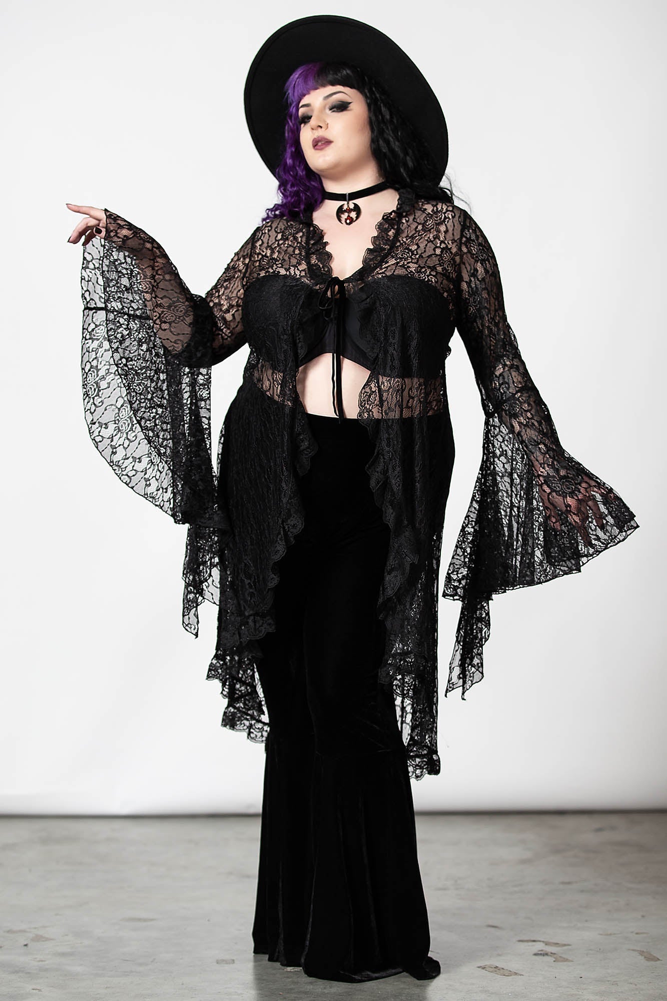 Vilania Lace Duster with Bell Sleeves & Tie Closure