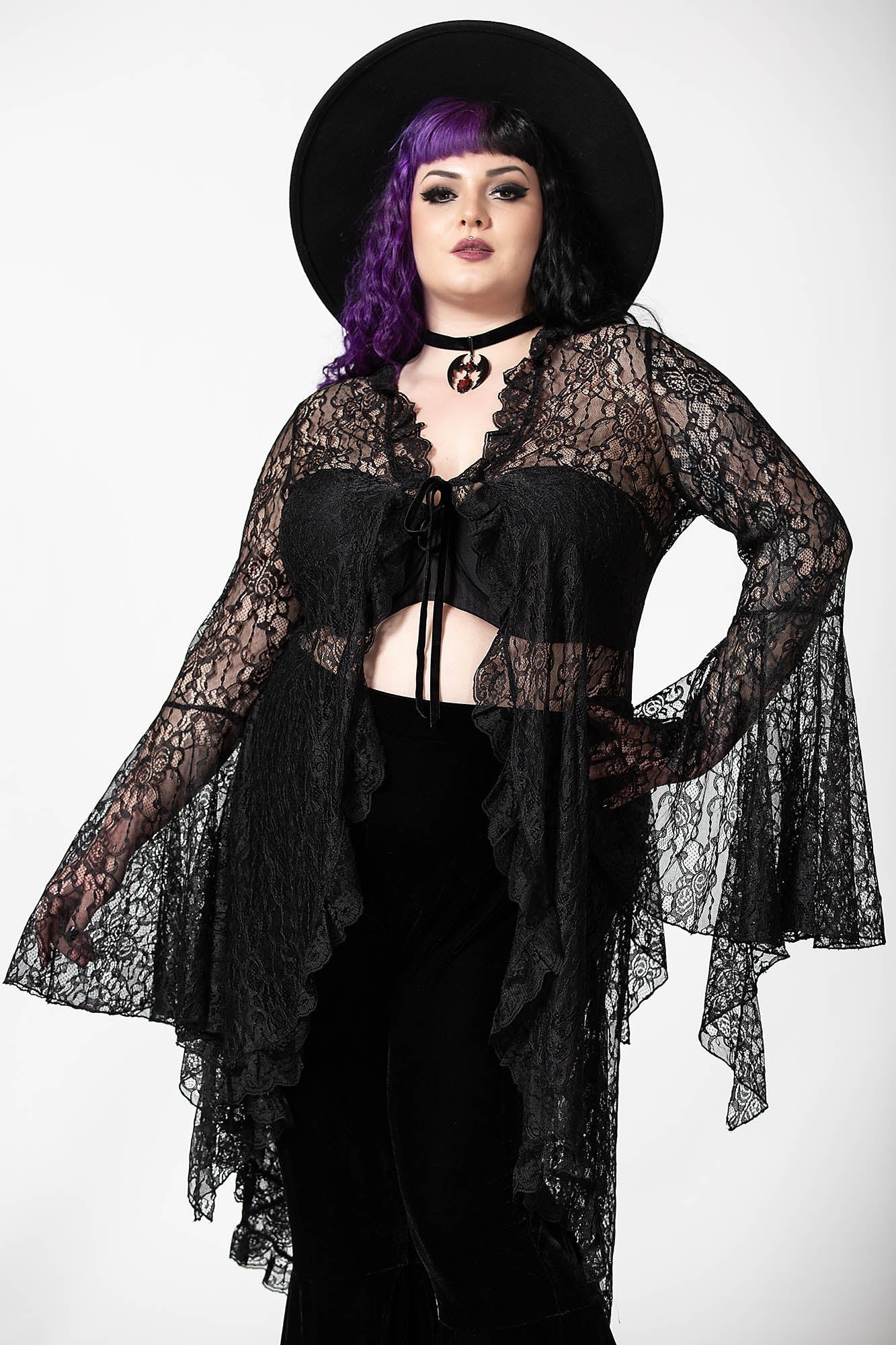 Vilania Lace Duster with Bell Sleeves & Tie Closure